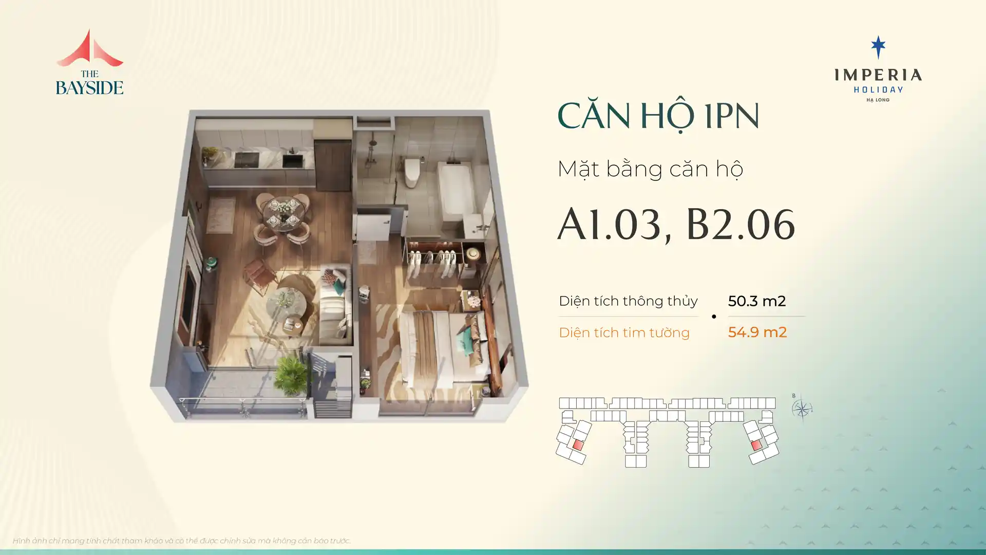 Mặt bằng căn hộ 1PN mẫu A103 Imperia Holiday Hạ Long