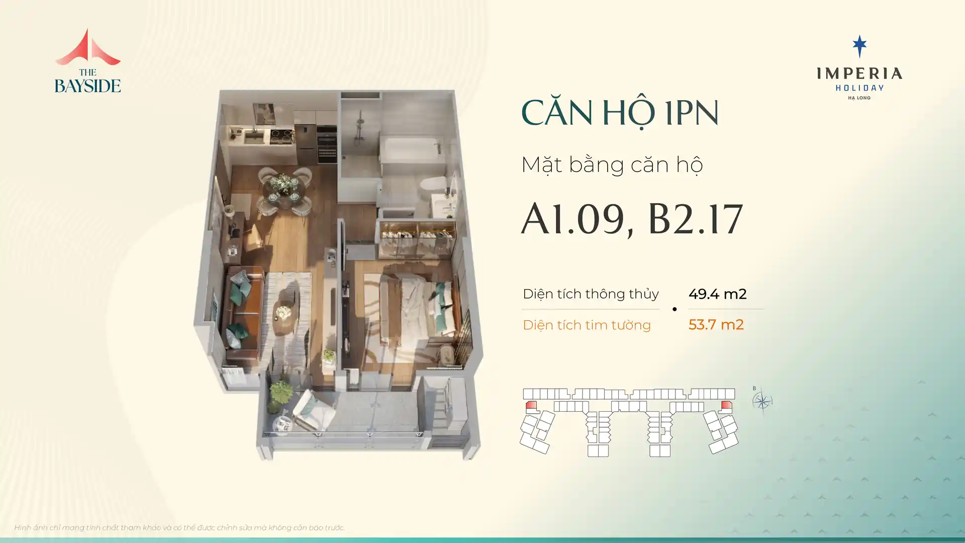 Mặt bằng căn hộ 1PN mẫu A109 Imperia Holiday Hạ Long