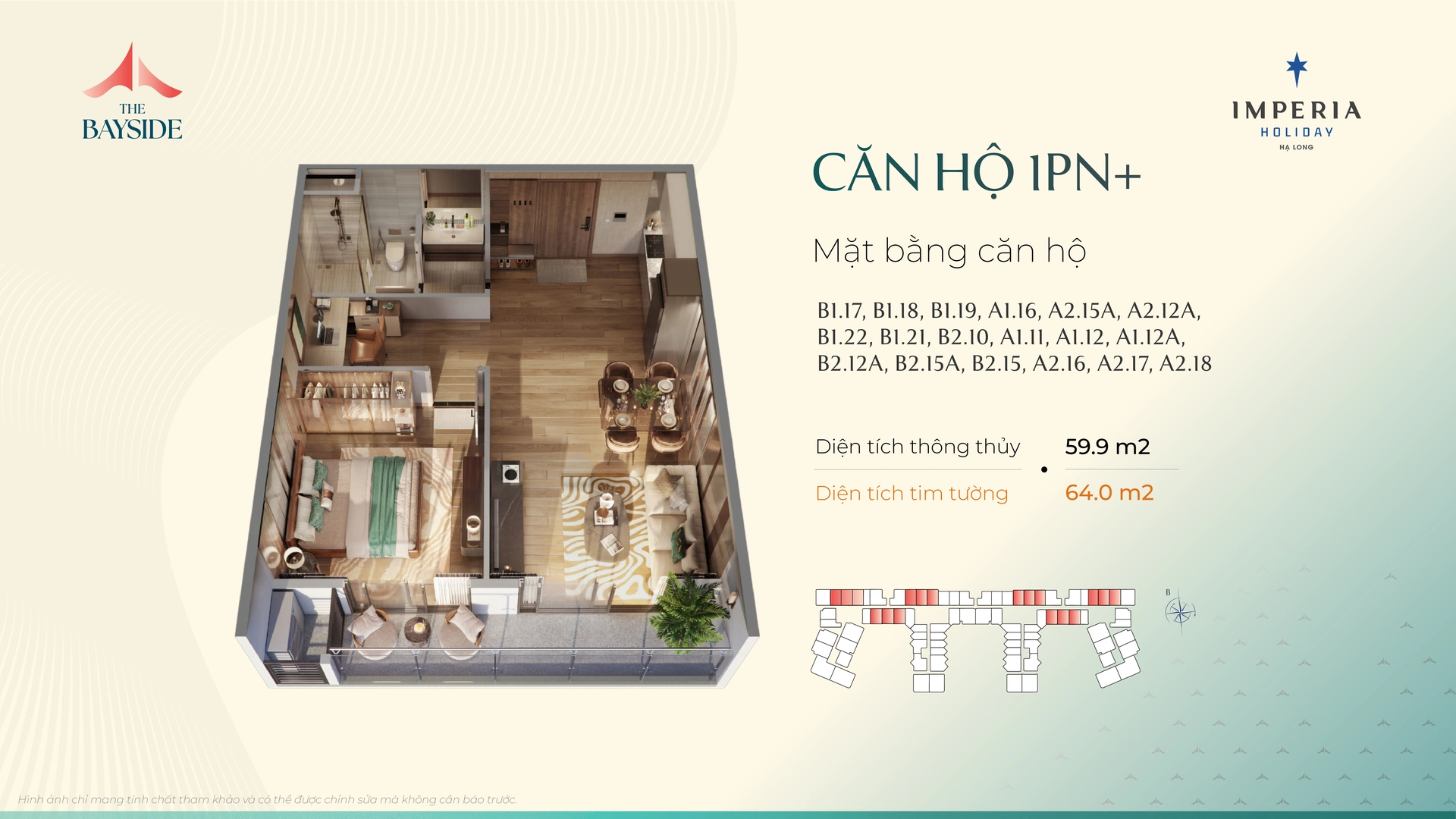 Mặt bằng căn hộ 1PN+ mẫu A215A Imperia Holiday Hạ Long