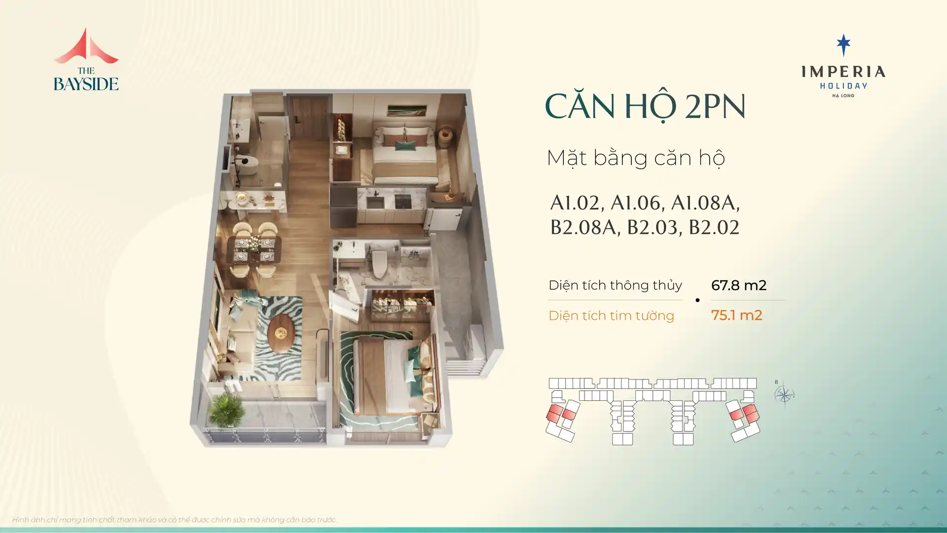 Mặt bằng căn hộ 2PN mẫu A106 Imperia Holiday Hạ Long