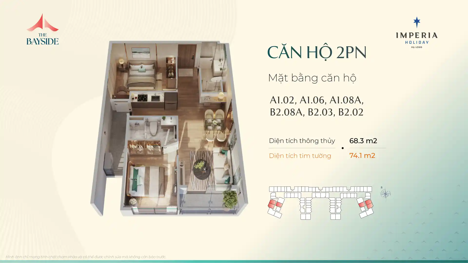 Mặt bằng căn hộ 2PN mẫu A108A Imperia Holiday Hạ Long