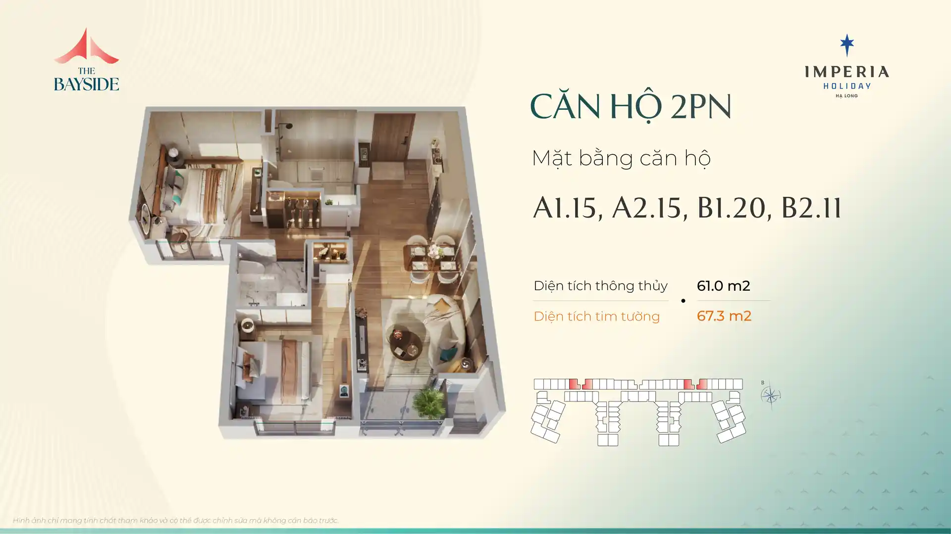 Mặt bằng căn hộ 2PN mẫu A115 Imperia Holiday Hạ Long