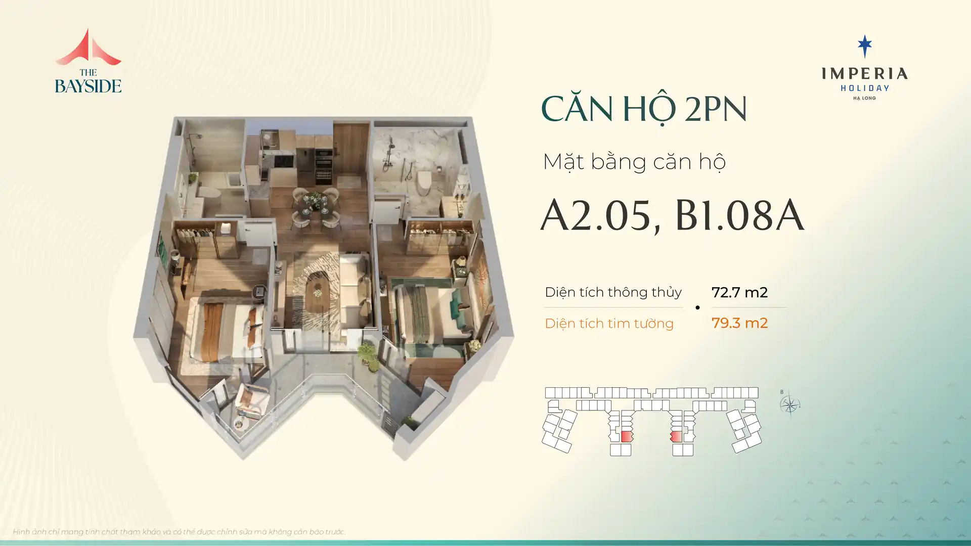 Mặt bằng căn hộ 2PN mẫu A205 Imperia Holiday Hạ Long
