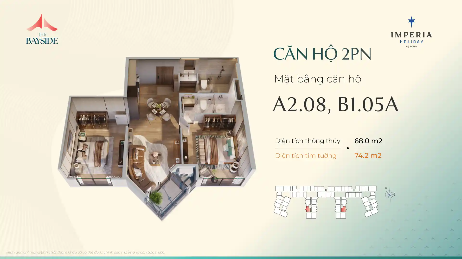 Mặt bằng căn hộ 2PN mẫu A208 Imperia Holiday Hạ Long
