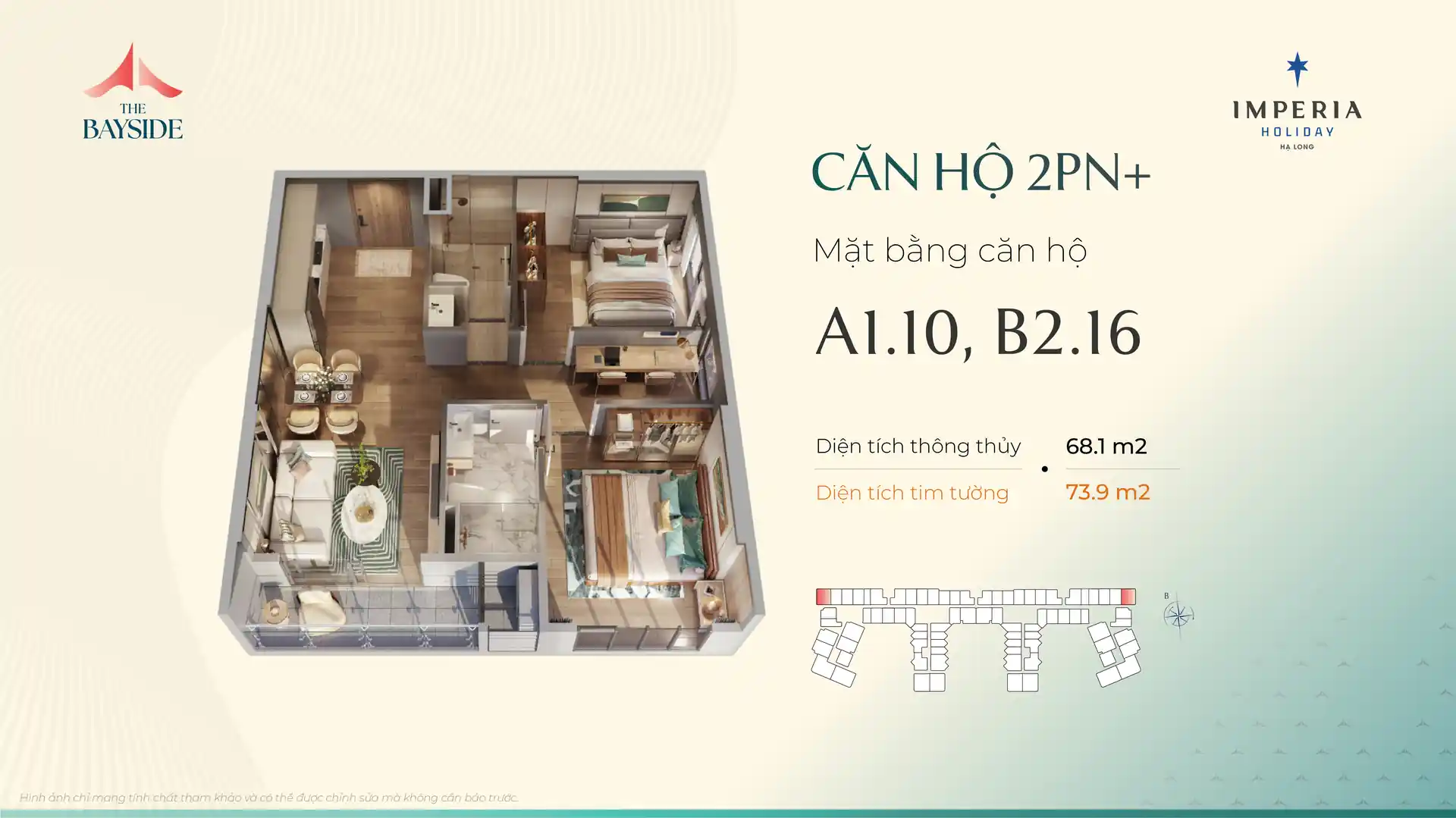 Mặt bằng căn hộ 2PN+ mẫu A110 Imperia Holiday Hạ Long