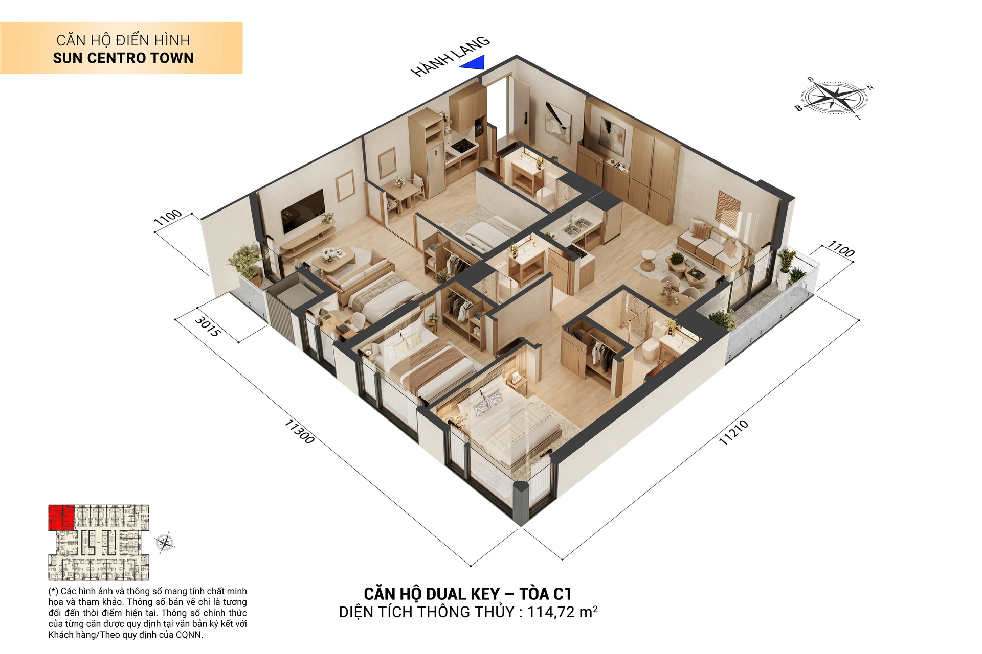 Thiết kế 3D căn hộ Dual-Key Sun Centro Town Hạ Long