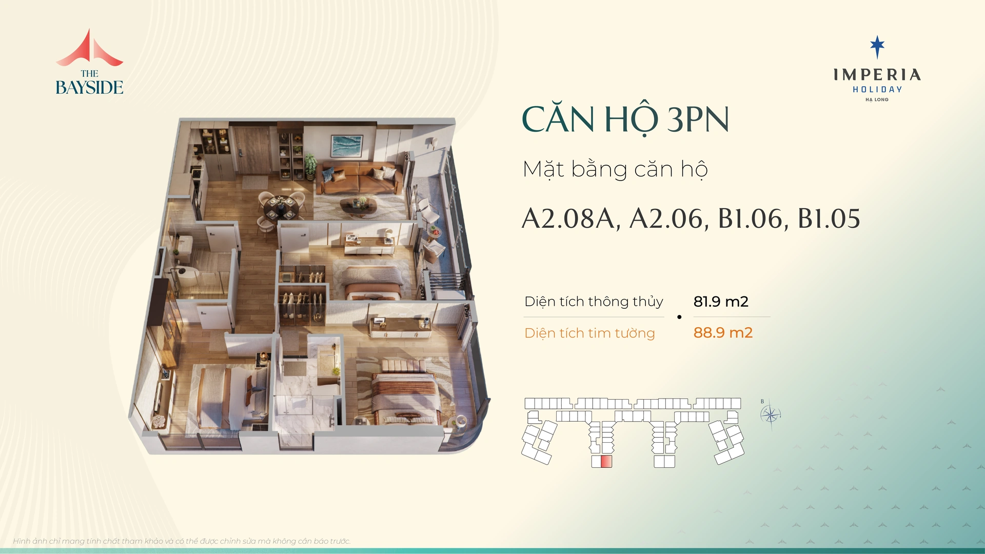 Mặt bằng căn hộ 3PN mẫu A206 Imperia Holiday Hạ Long