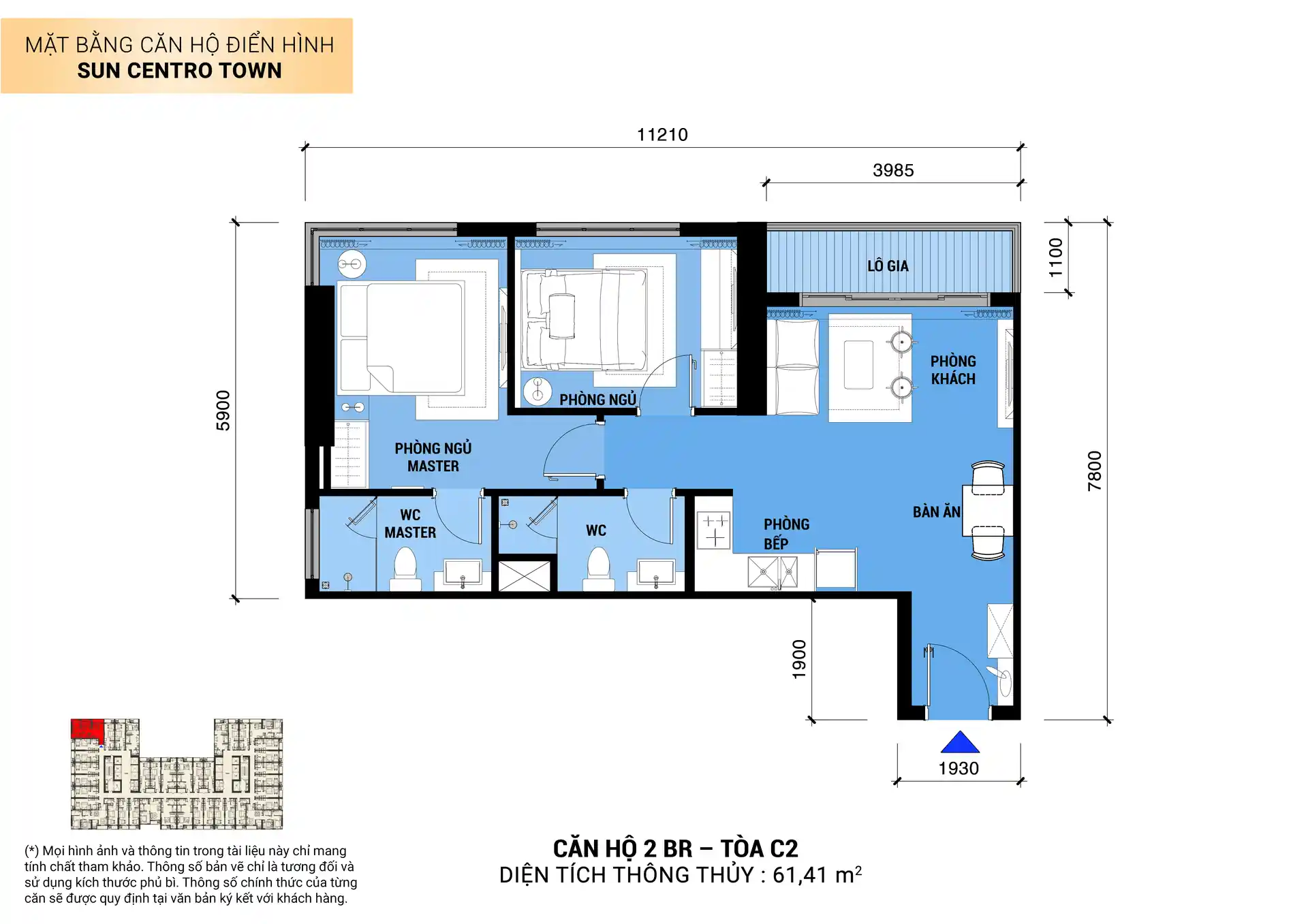 Mặt bằng 2D căn hộ 2BR Sun Centro Town Hạ Long
