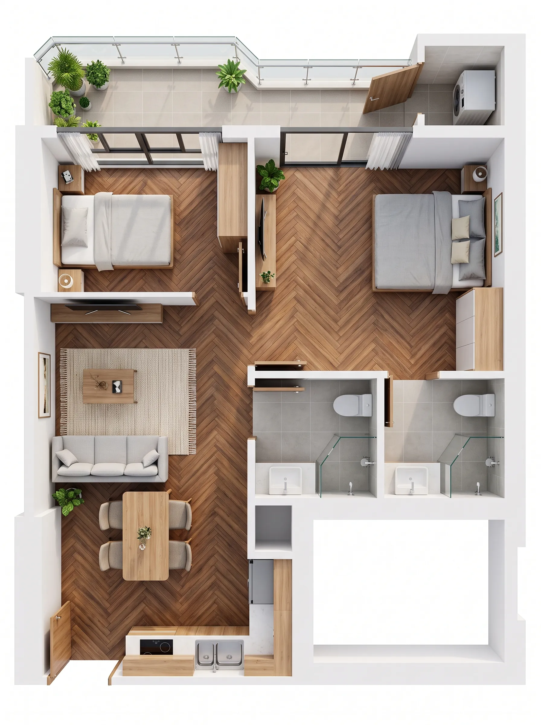 Mặt bằng căn hộ 2PN thường Prima Bay Hạ Long mẫu 1 mã P1-18 có 2WC