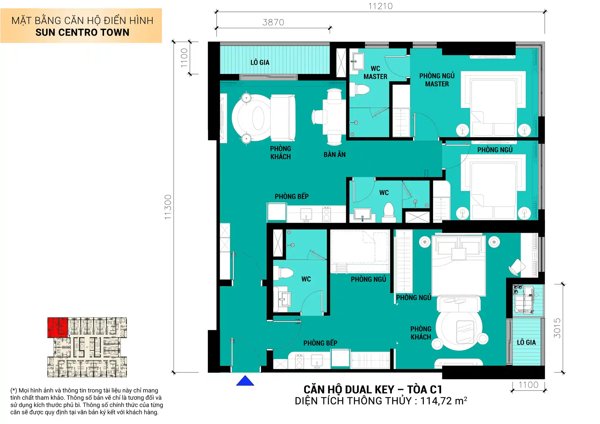 Mặt bằng 2D căn hộ Dual-Key Sun Centro Town Hạ Long