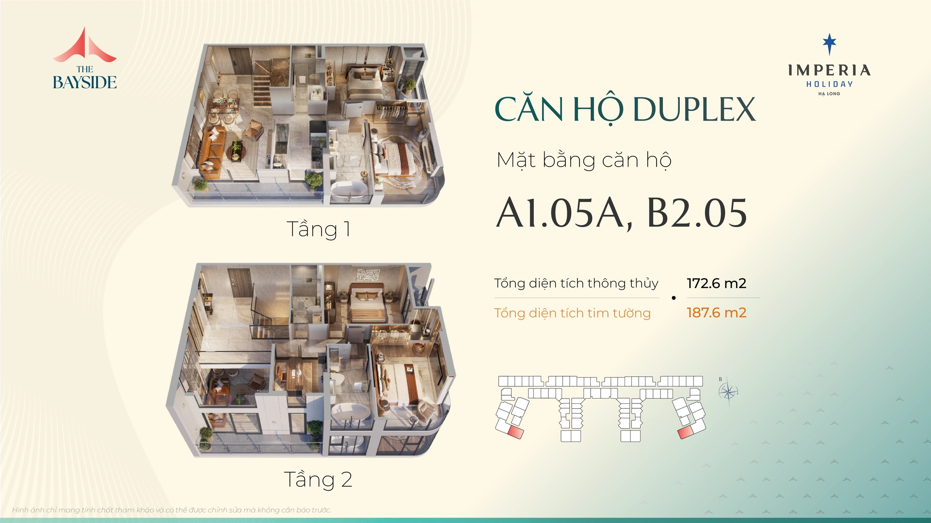 Mặt bằng căn hộ duplex mẫu A105A Imperia Holiday Hạ Long thông hai sàn