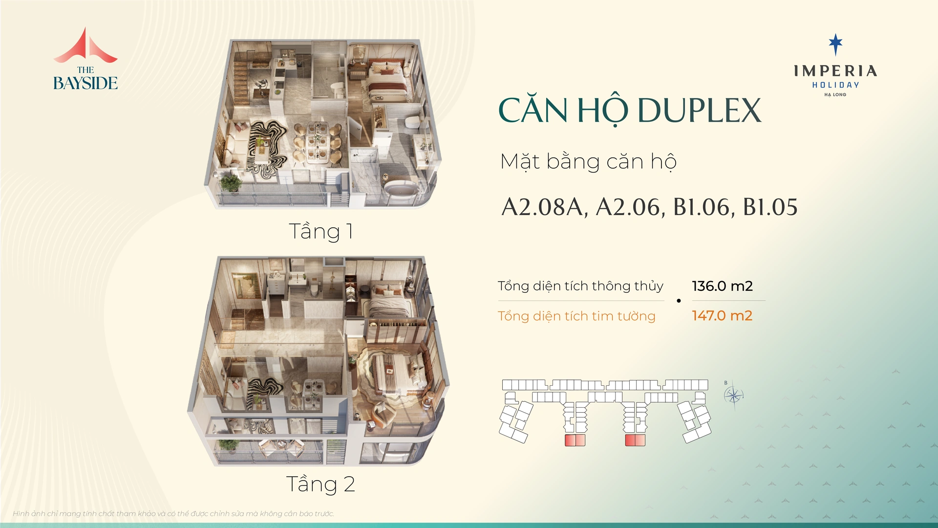 Mặt bằng căn hộ duplex mẫu A208A Imperia Holiday Hạ Long thông hai sàn