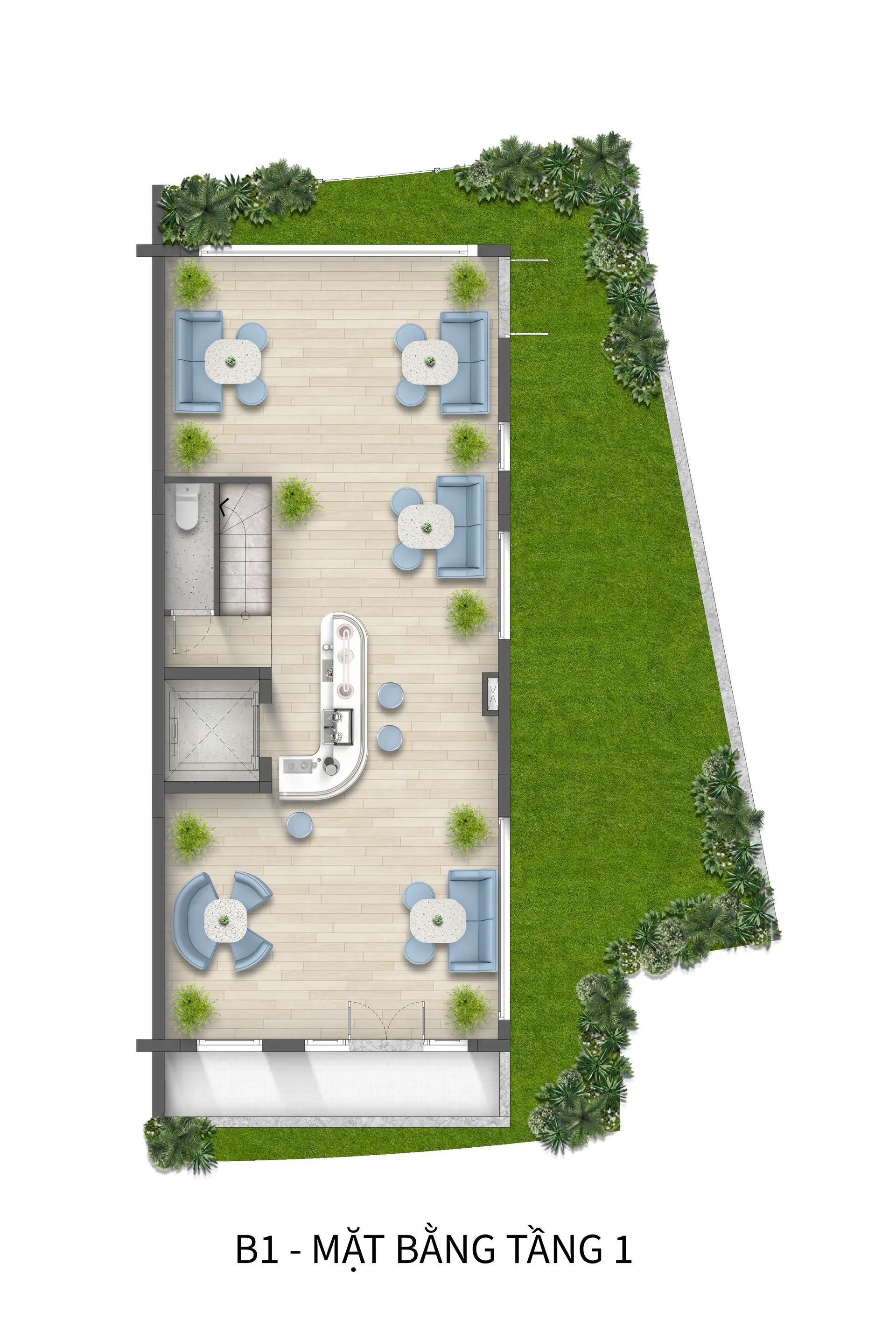 Mặt bằng thiết kế Tầng 1 Biệt thự Song Lập Horizon Bay Bãi Cháy