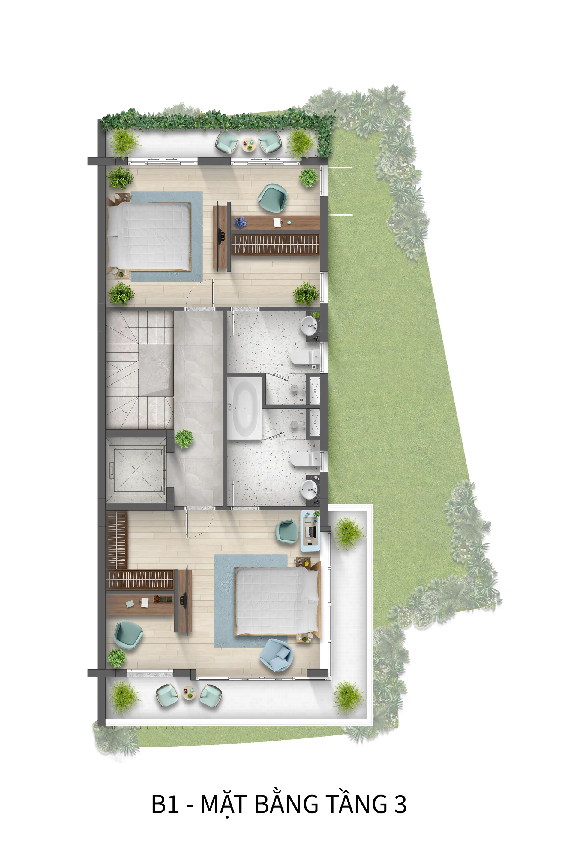 Mặt bằng thiết kế Tầng 3 và Tầng 4 Biệt thự Song Lập Horizon Bay Halong Marina