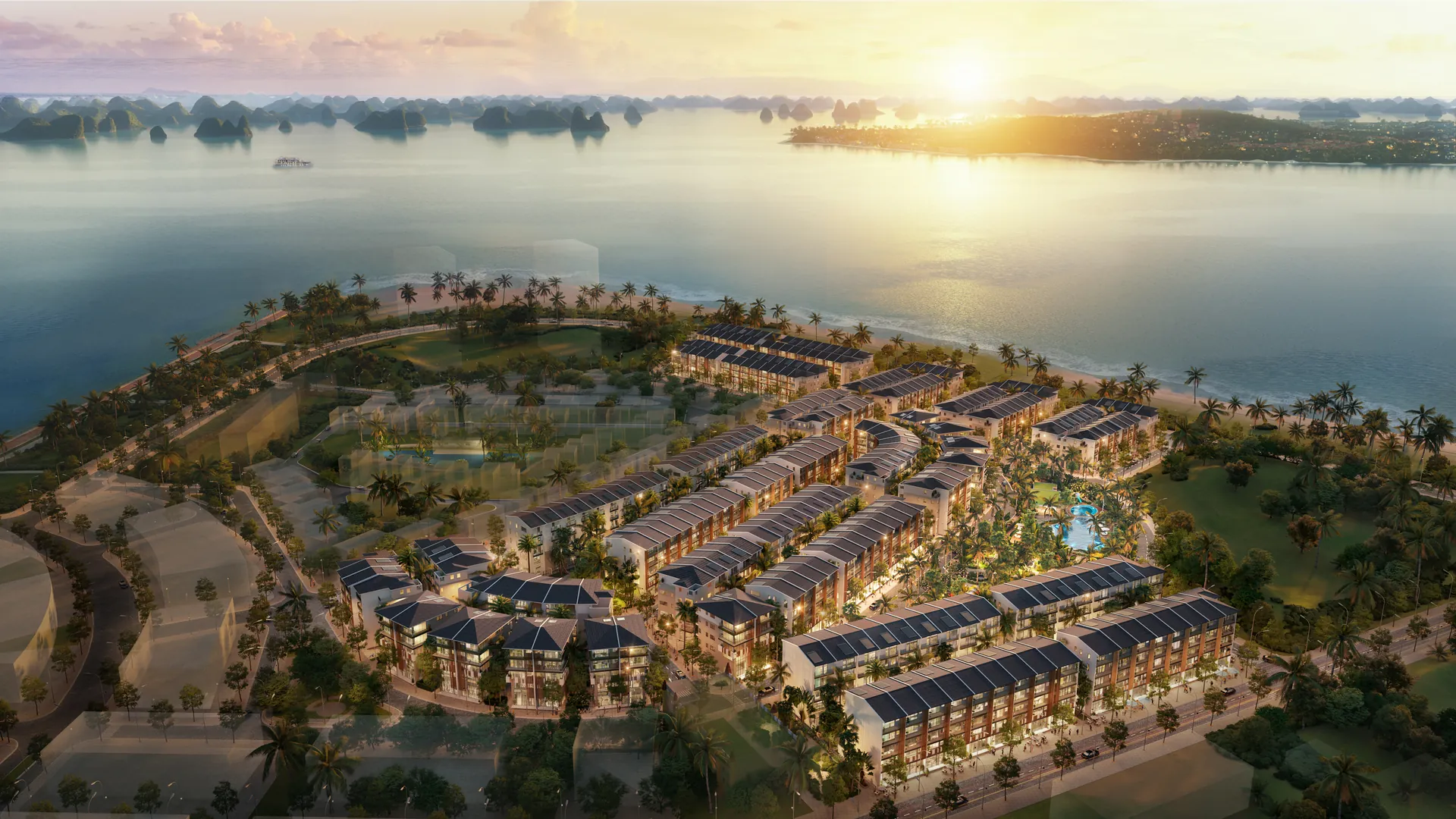 Phối cảnh hoàng hôn tuyệt đẹp tại khu đô thị nghỉ dưỡng Horizon Bay Hạ Long