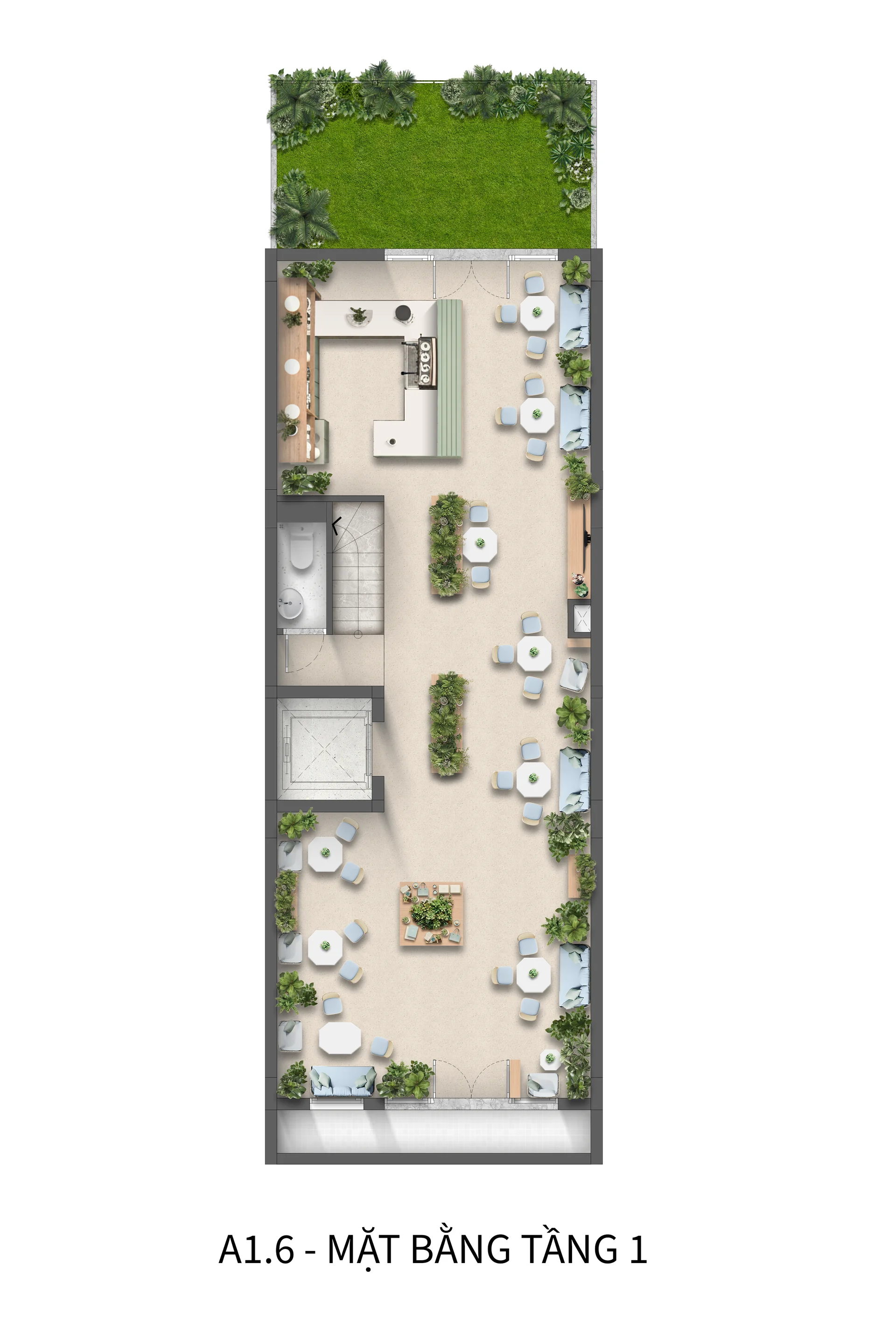 Mặt bằng thiết kế Tầng 1 Liền kề Trung tâm Horizon Bay Bãi Cháy