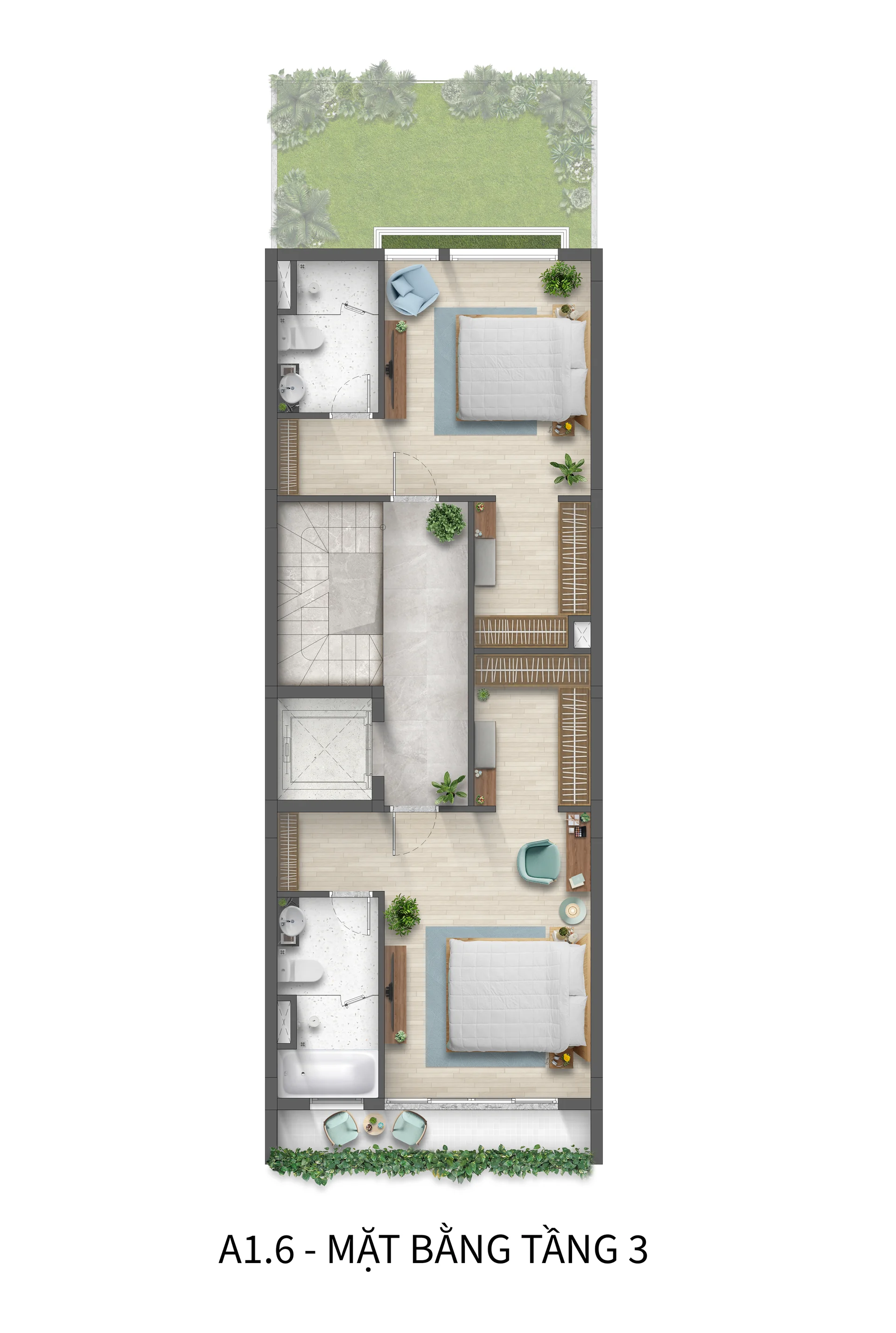 Mặt bằng thiết kế Tầng 3 và Tầng 4 Liền kề Trung tâm Horizon Bay Halong Marina