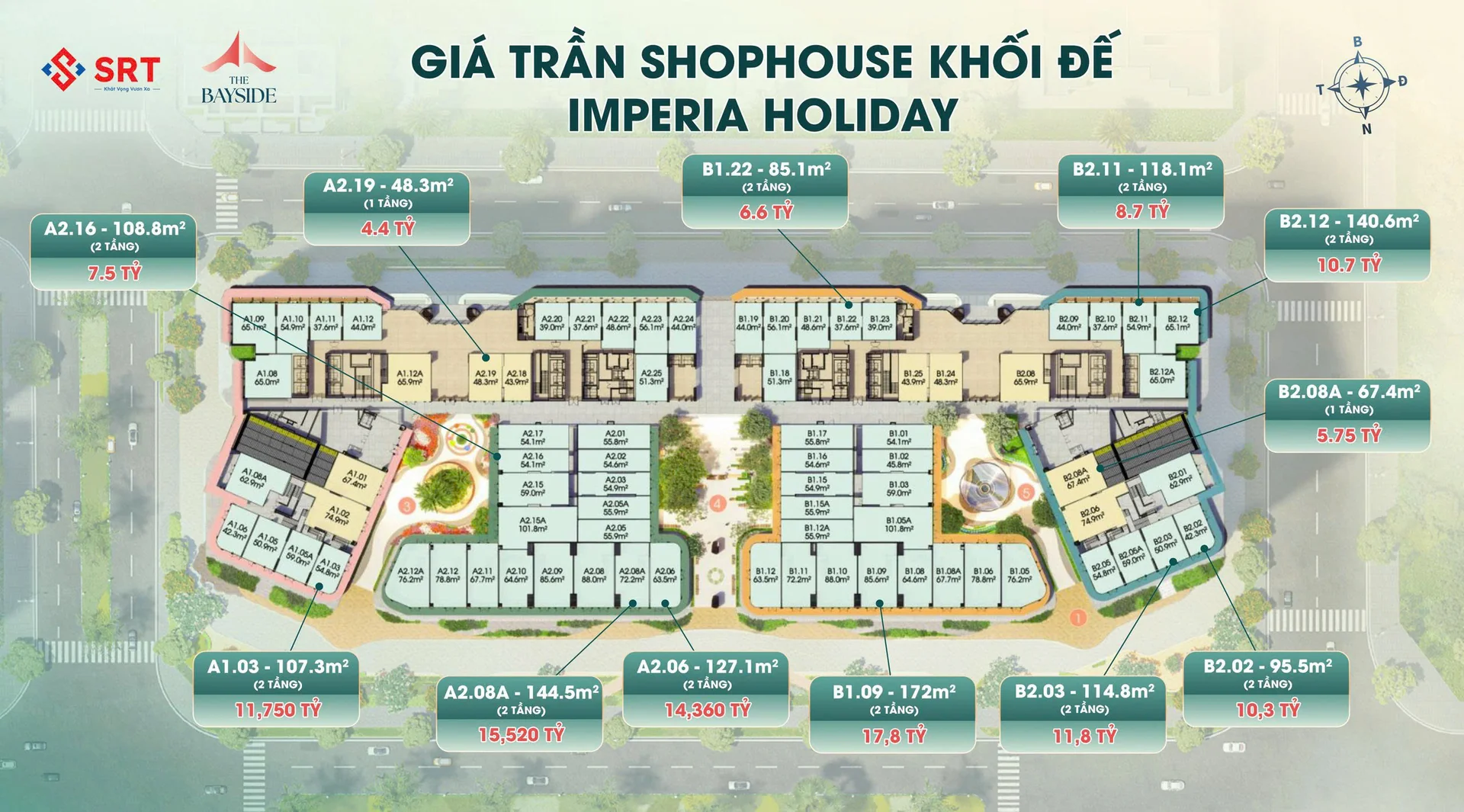Mặt bằng shophouse Imperia Holiday Hạ Long đánh dấu giá từng căn thương mại