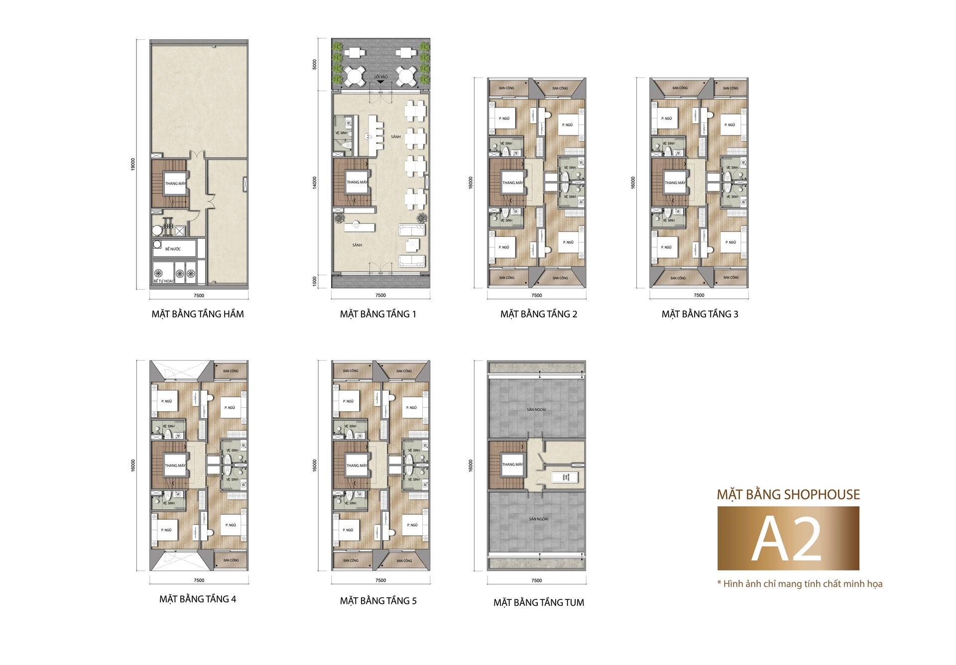 Shophouse Sun Porto Town mẫu A2, tổng thể mặt bằng Mặt bằng tổng thể shophouse Sun Porto Town mẫu A2 150 m² dãy đơn hai mặt tiền