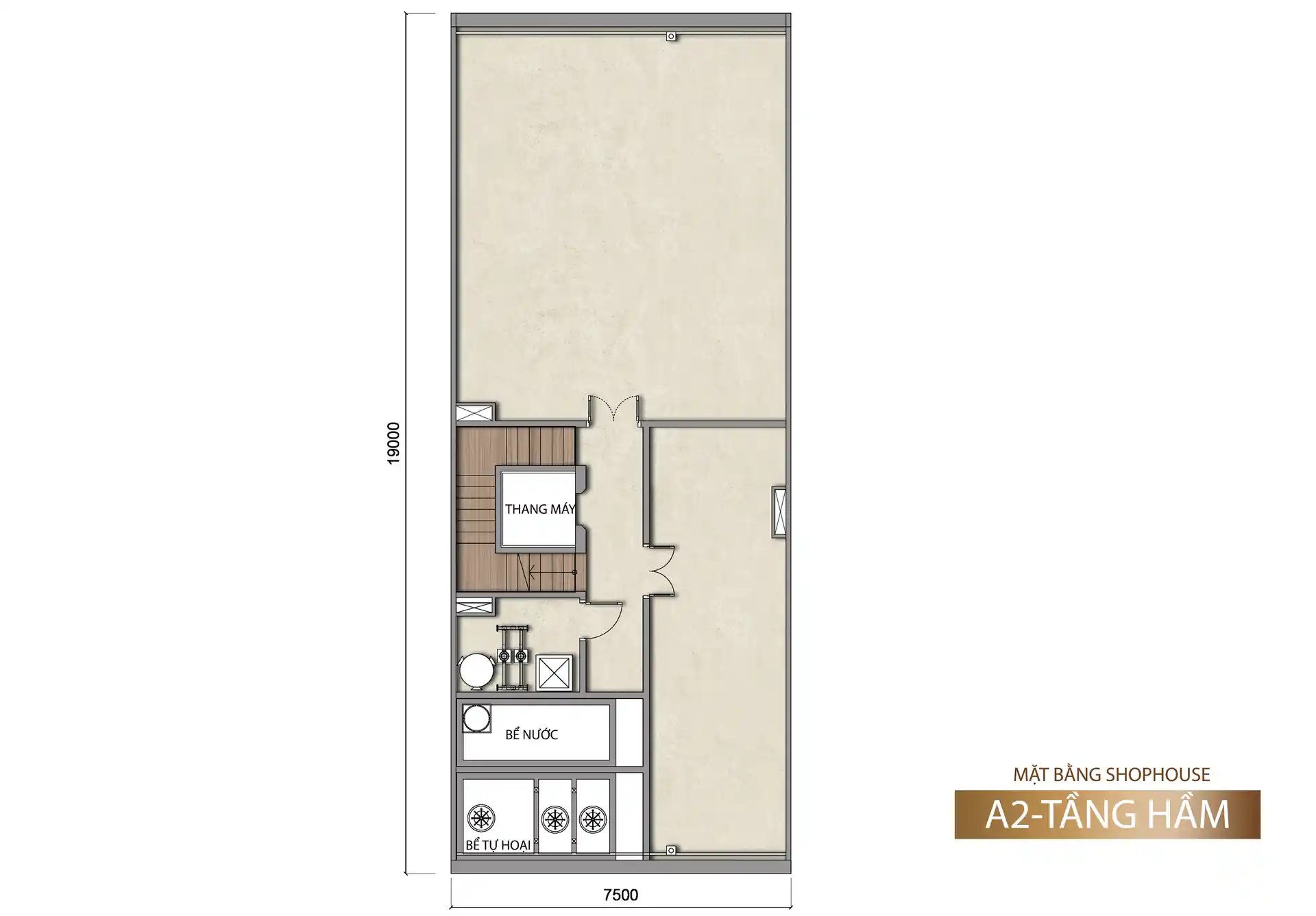 Mặt bằng tầng hầm shophouse Sun Porto Town mẫu A2 150 m²