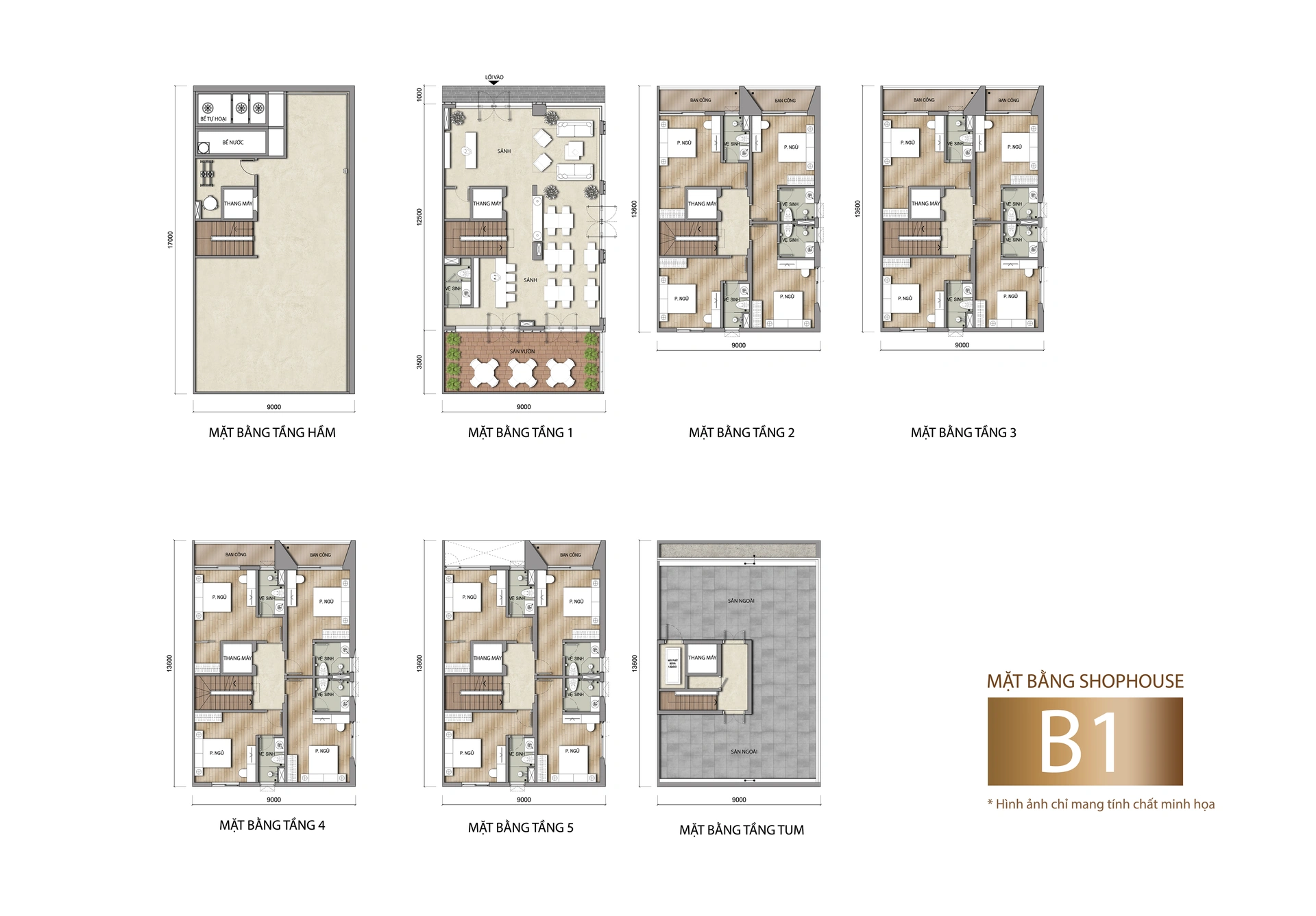 Shophouse Sun Porto Town mẫu B1, tổng thể mặt bằng Mặt bằng tổng thể shophouse Sun Porto Town mẫu B1 153 m² căn khe thoáng dãy kép
