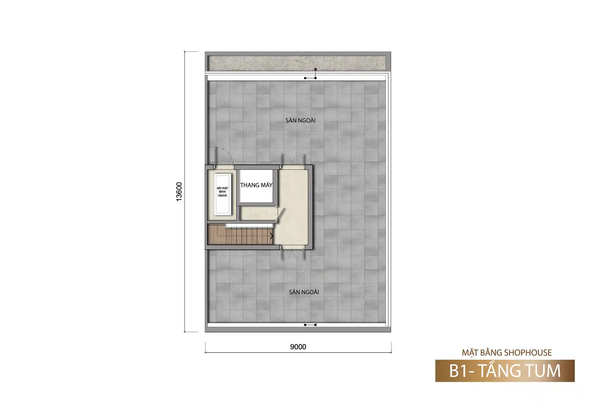 Mặt bằng tầng tum shophouse Sun Porto Town mẫu B1 153 m²