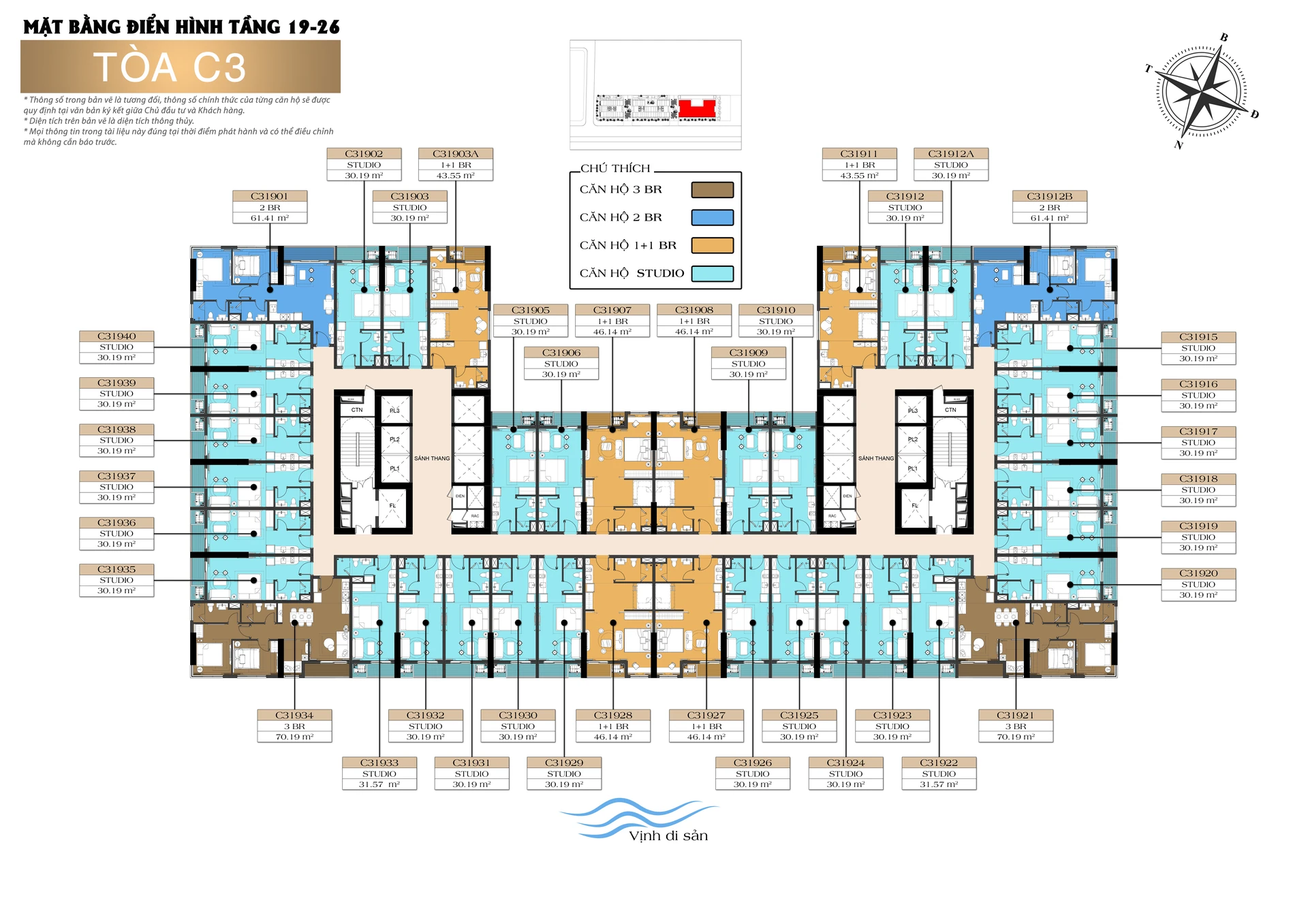 Mặt bằng Tòa C3 Tầng 19-26 Sun Centro Town Hạ Long