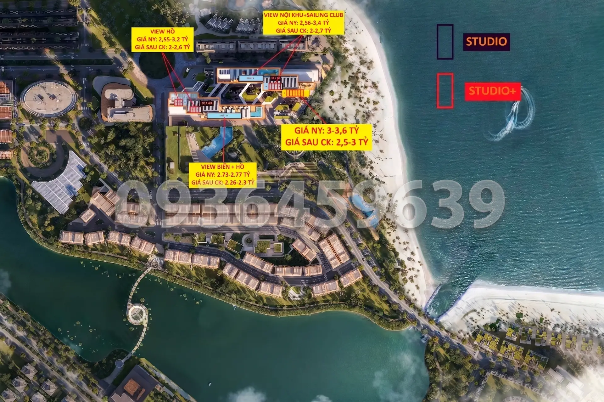 Bản đồ phân loại vị trí và hướng view căn hộ Studio Aria Bay Bãi Cháy