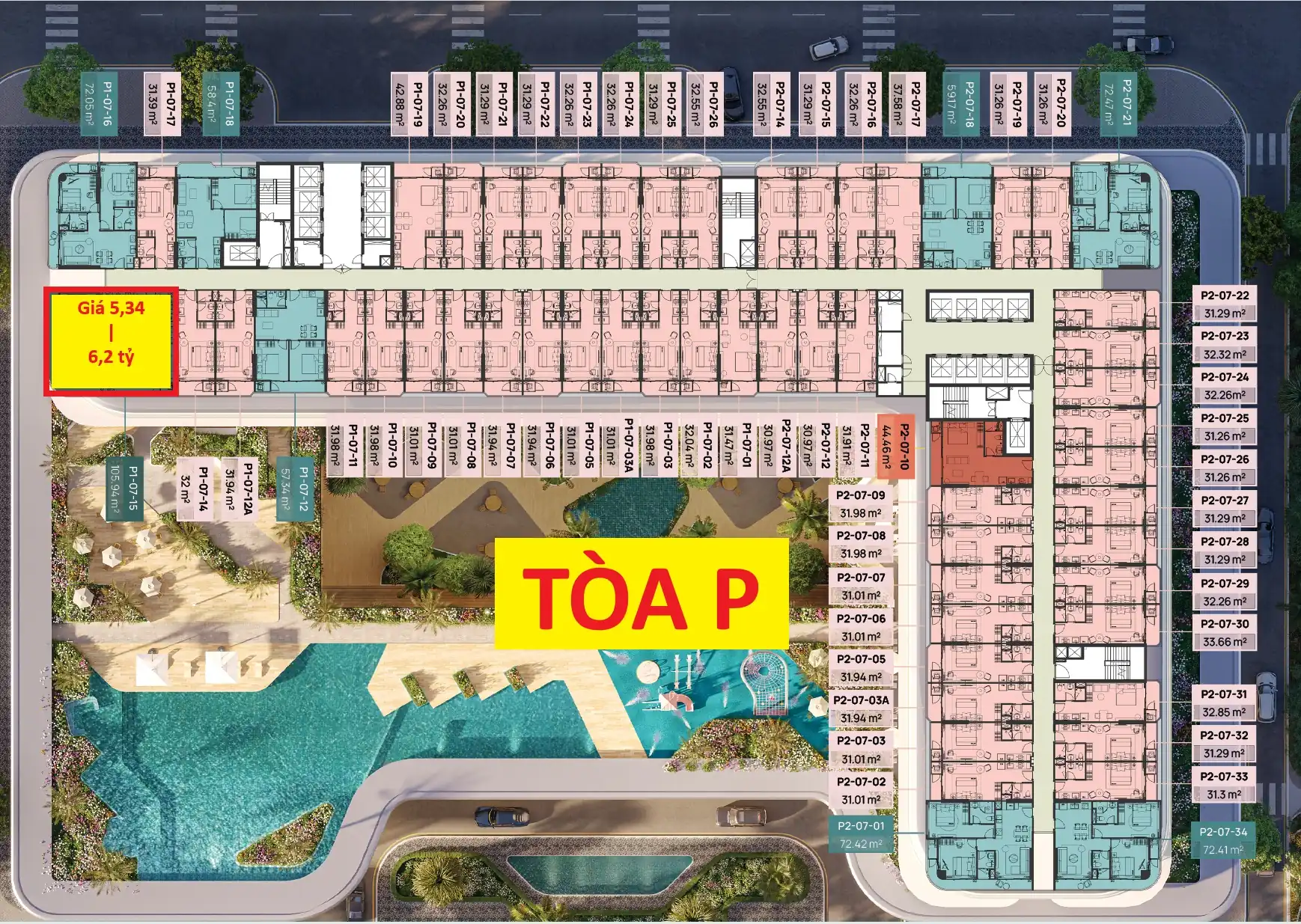 Vị trí căn hộ 3 phòng ngủ mã P1-15 trên mặt bằng tầng tòa P Prima Bay Hạ Long