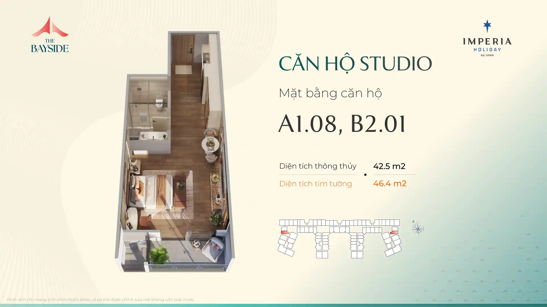 Mặt bằng căn hộ studio mẫu A108 Imperia Holiday Hạ Long