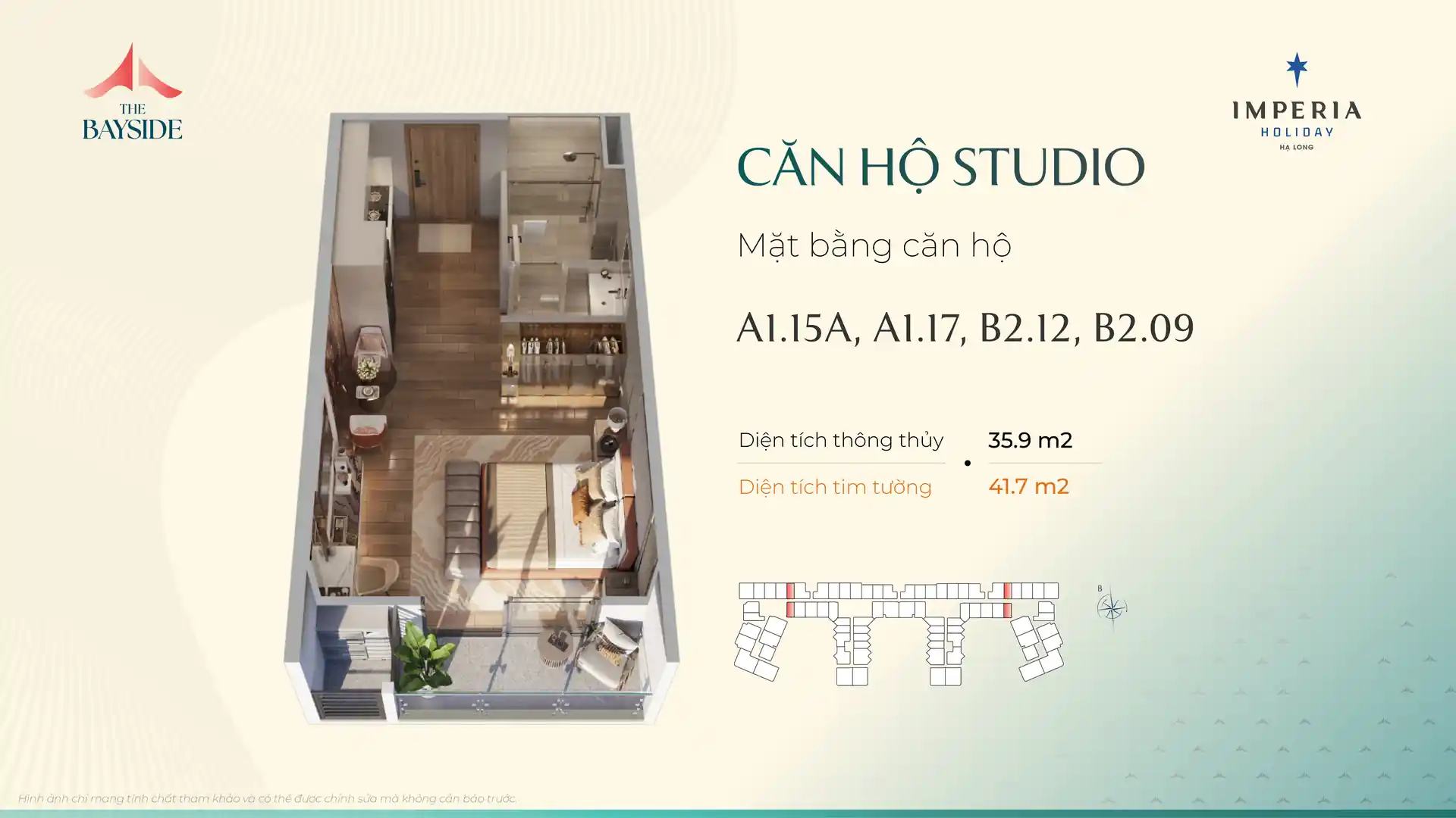 Mặt bằng căn hộ studio mẫu A117 Imperia Holiday Hạ Long