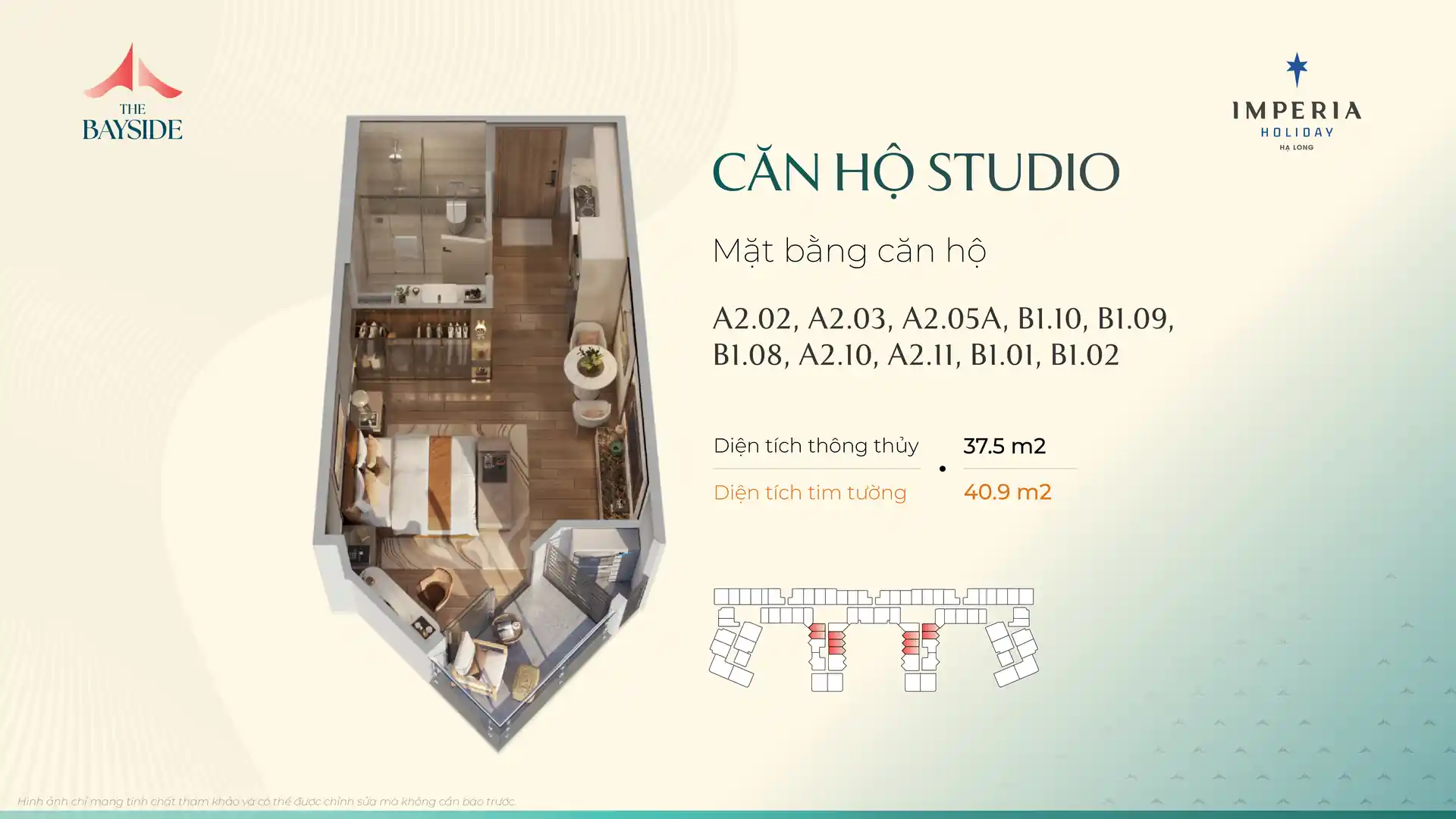 Mặt bằng căn hộ studio mẫu A211 Imperia Holiday Hạ Long
