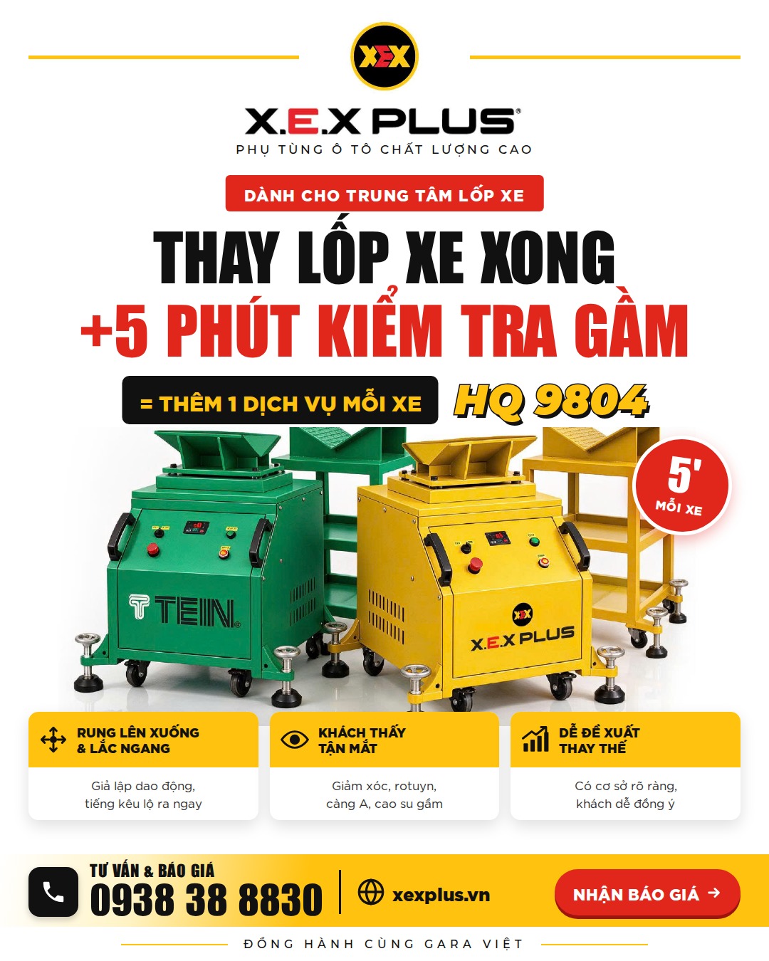 Máy rung lắc kiểm tra gầm HQ 9804 – thay lốp xong, thêm 5 phút kiểm tra gầm
