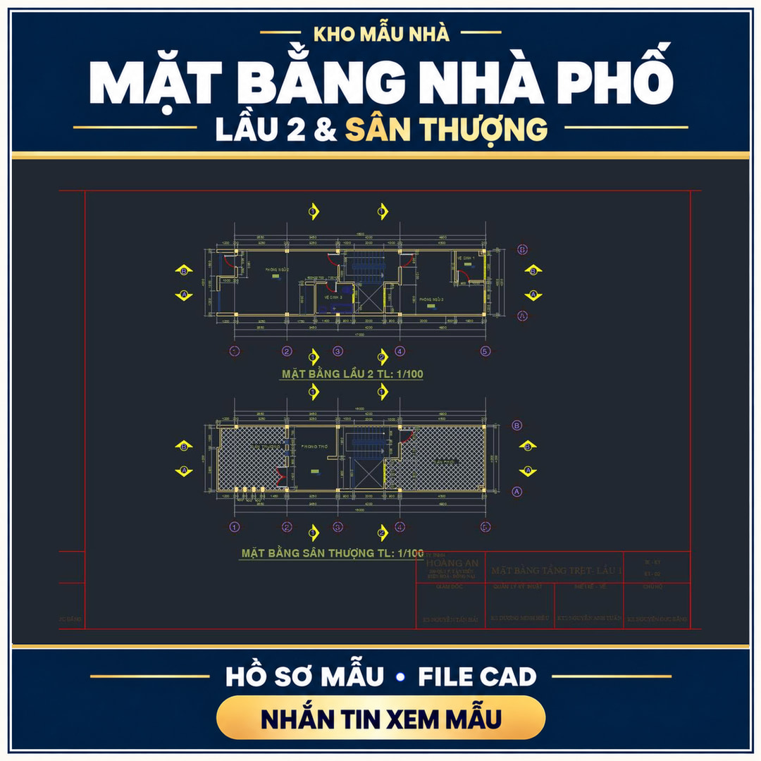 Mặt bằng lầu 2 & sân thượng – Bố trí các tầng trong hồ sơ mẫu