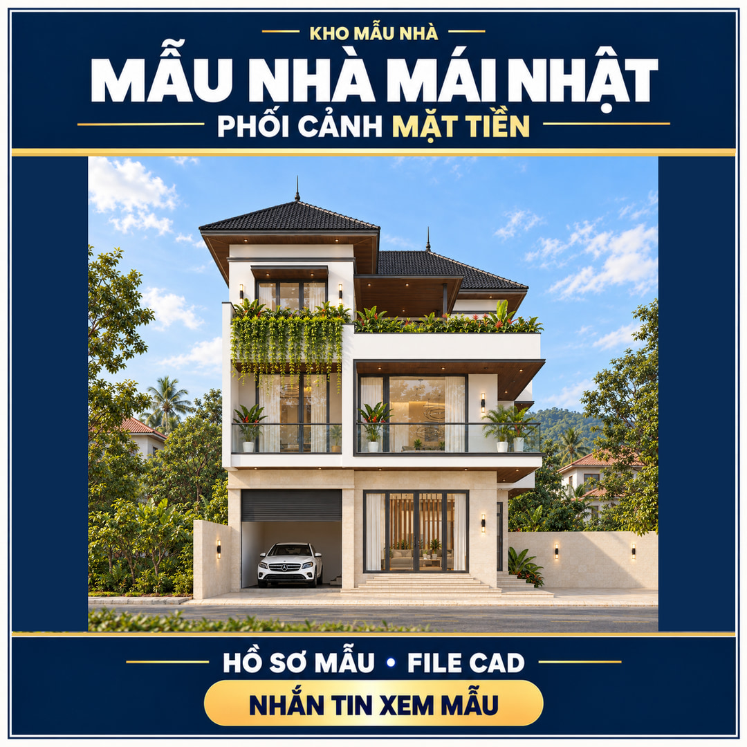Mẫu nhà mái Nhật – Phối cảnh mặt tiền