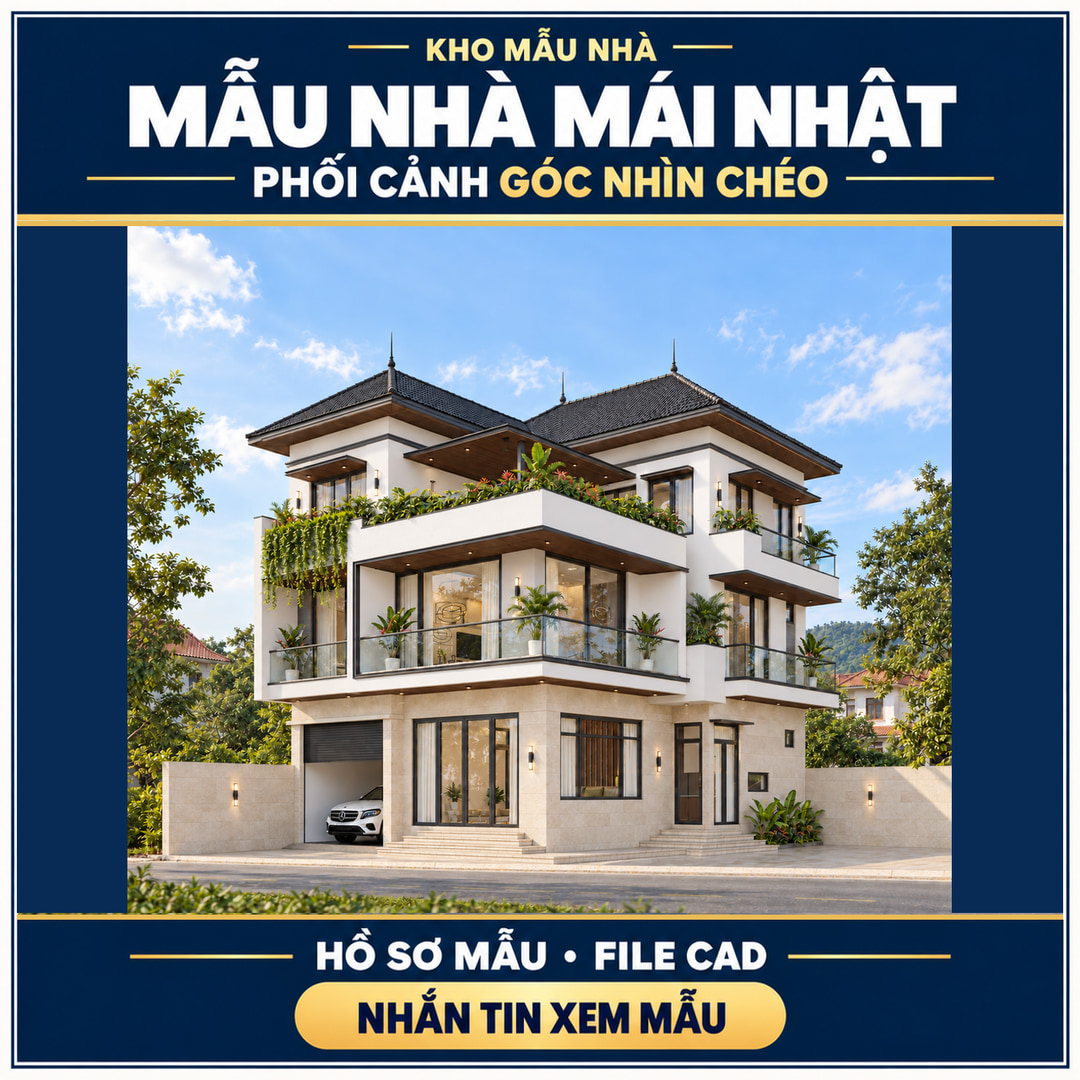 Mẫu nhà mái Nhật – Phối cảnh góc nhìn chéo