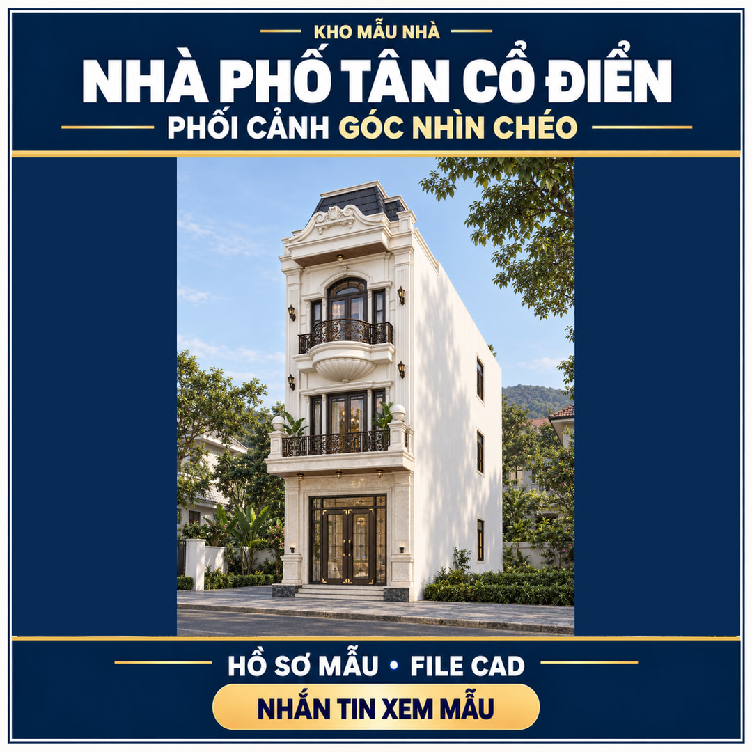 Nhà phố tân cổ điển – Phối cảnh góc nhìn chéo