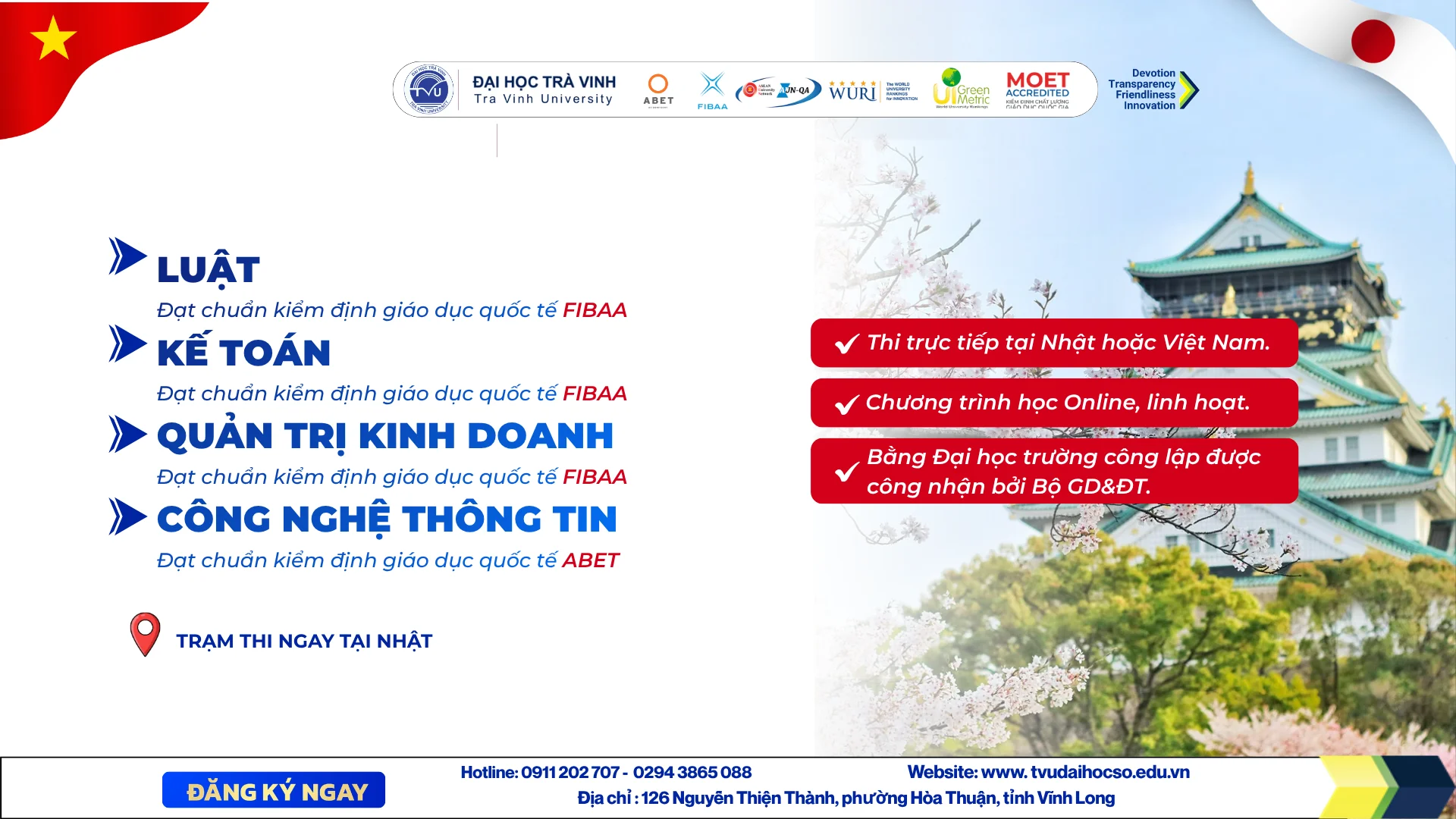 Chương trình đại học từ xa Đại học Trà Vinh có trạm thi tại Nhật Bản ngành CNTT, Kinh doanh, Kế toán, Luật