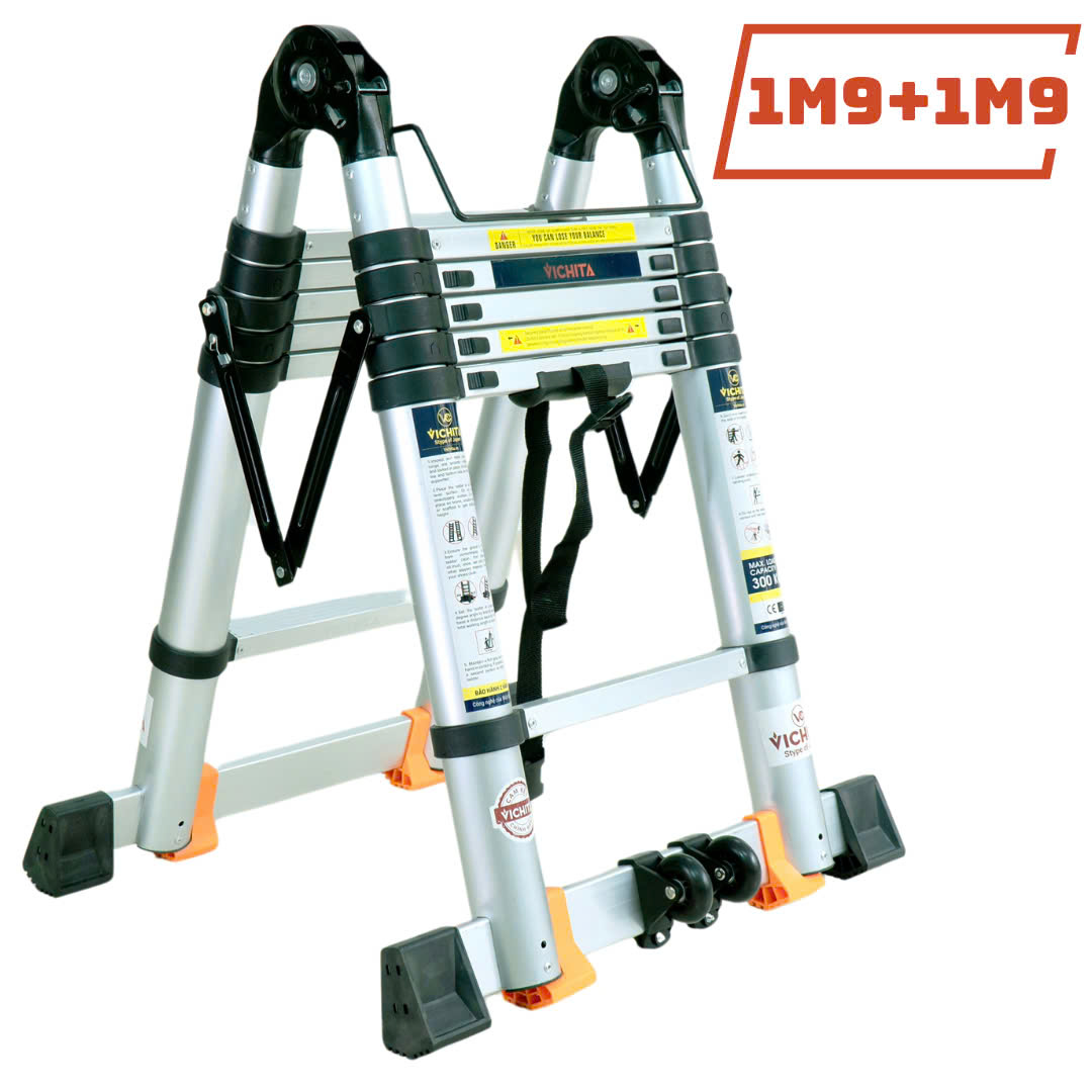 Thang nhôm rút đôi chữ A VICHITA 3M8 (1.9M + 1.9M) Bản cao cấp