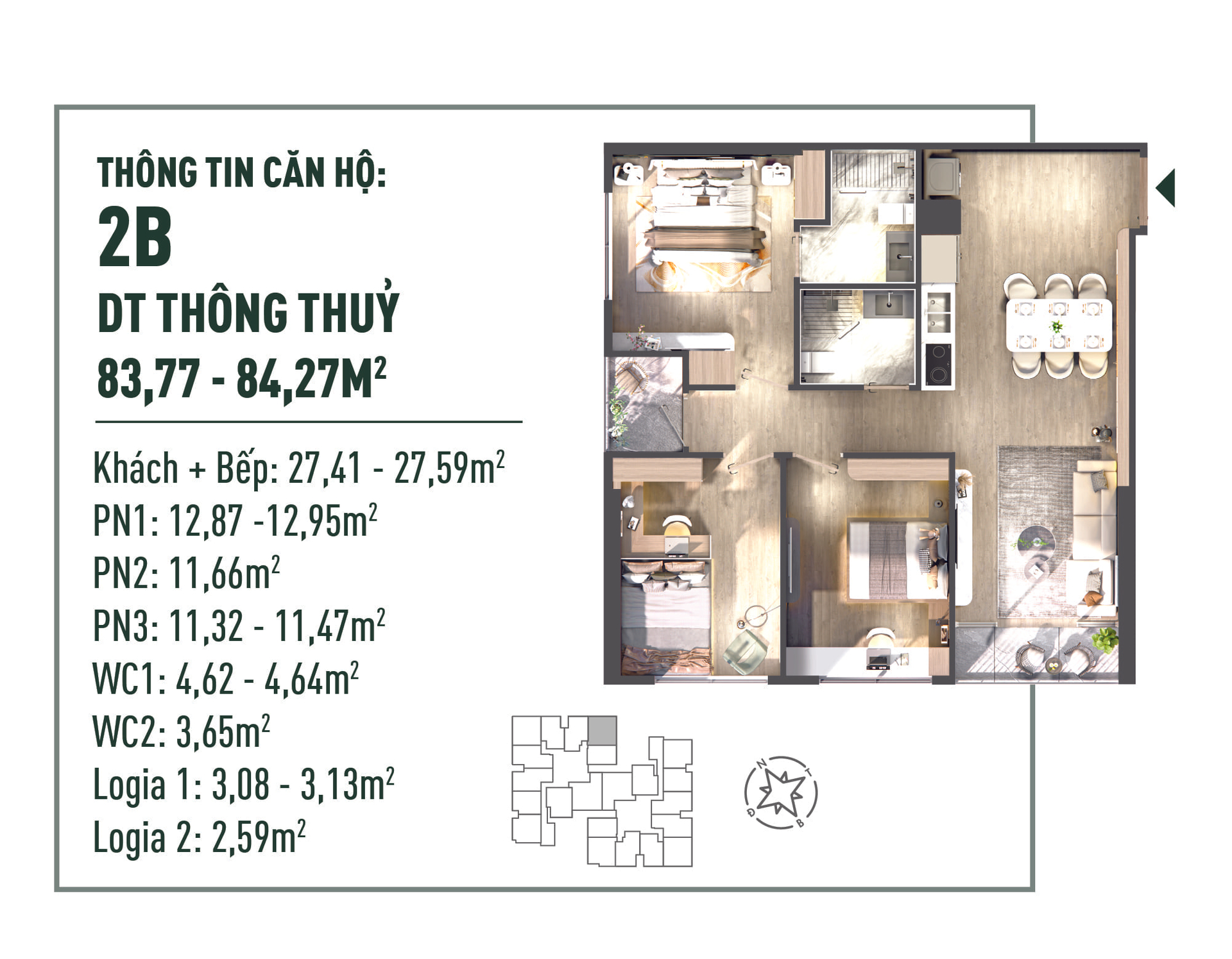 Bán căn 3PN (84m2) chung cư The Fibonan Ecopark