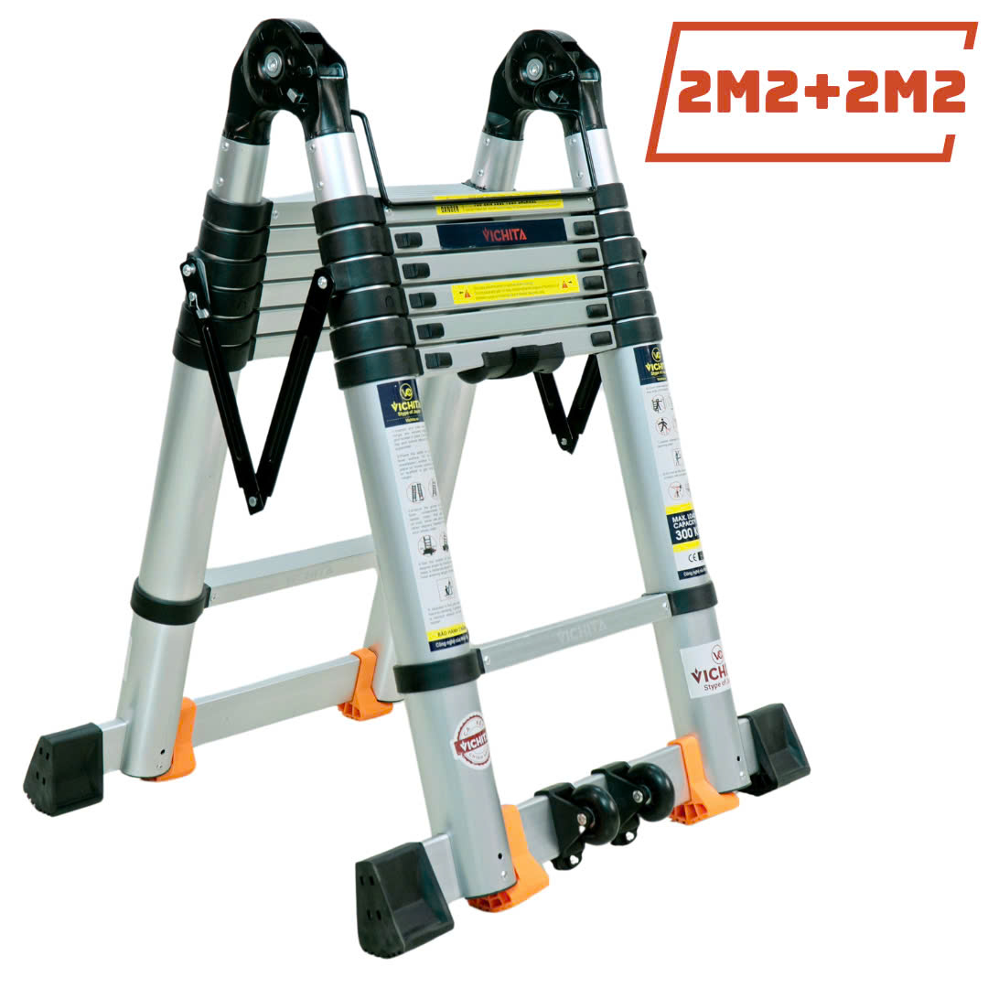 Thang nhôm rút đôi chữ A VICHITA 4M4 (2.2M + 2.2M) Bản cao cấp
