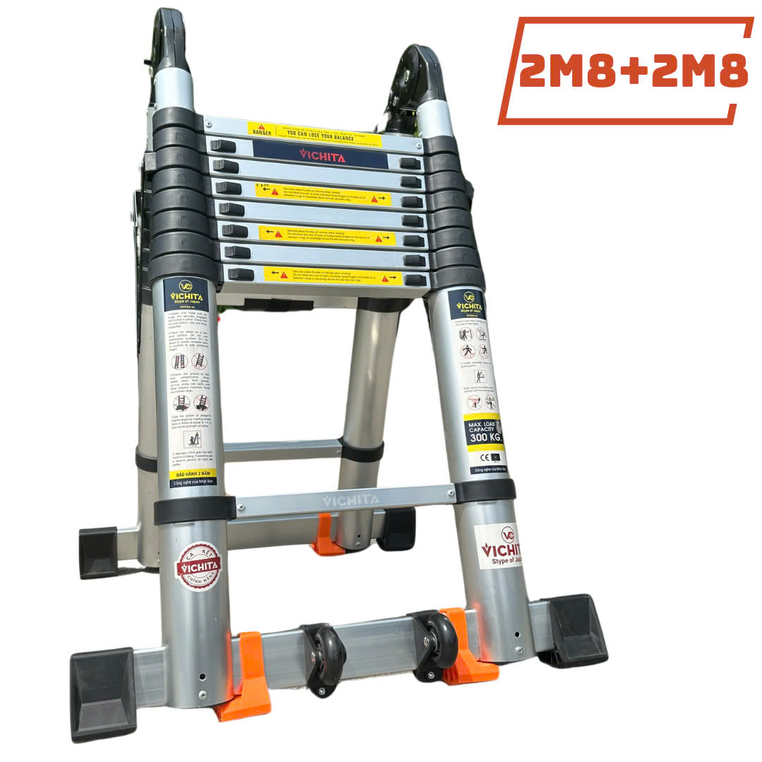 Thang nhôm rút đôi chữ A VICHITA 5.6M (2.8M + 2.8M) Bản cao cấp