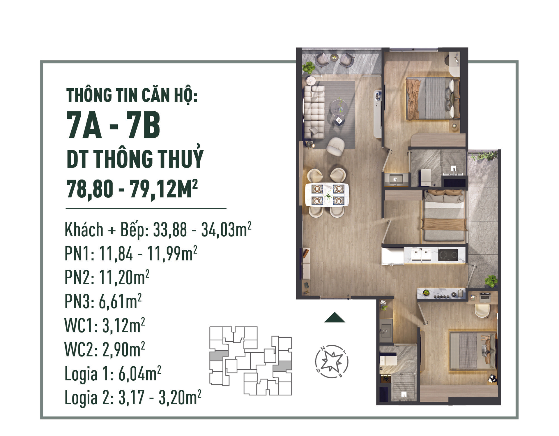 Bán căn 3PN (78m2) chung cư The Fibonan Ecopark