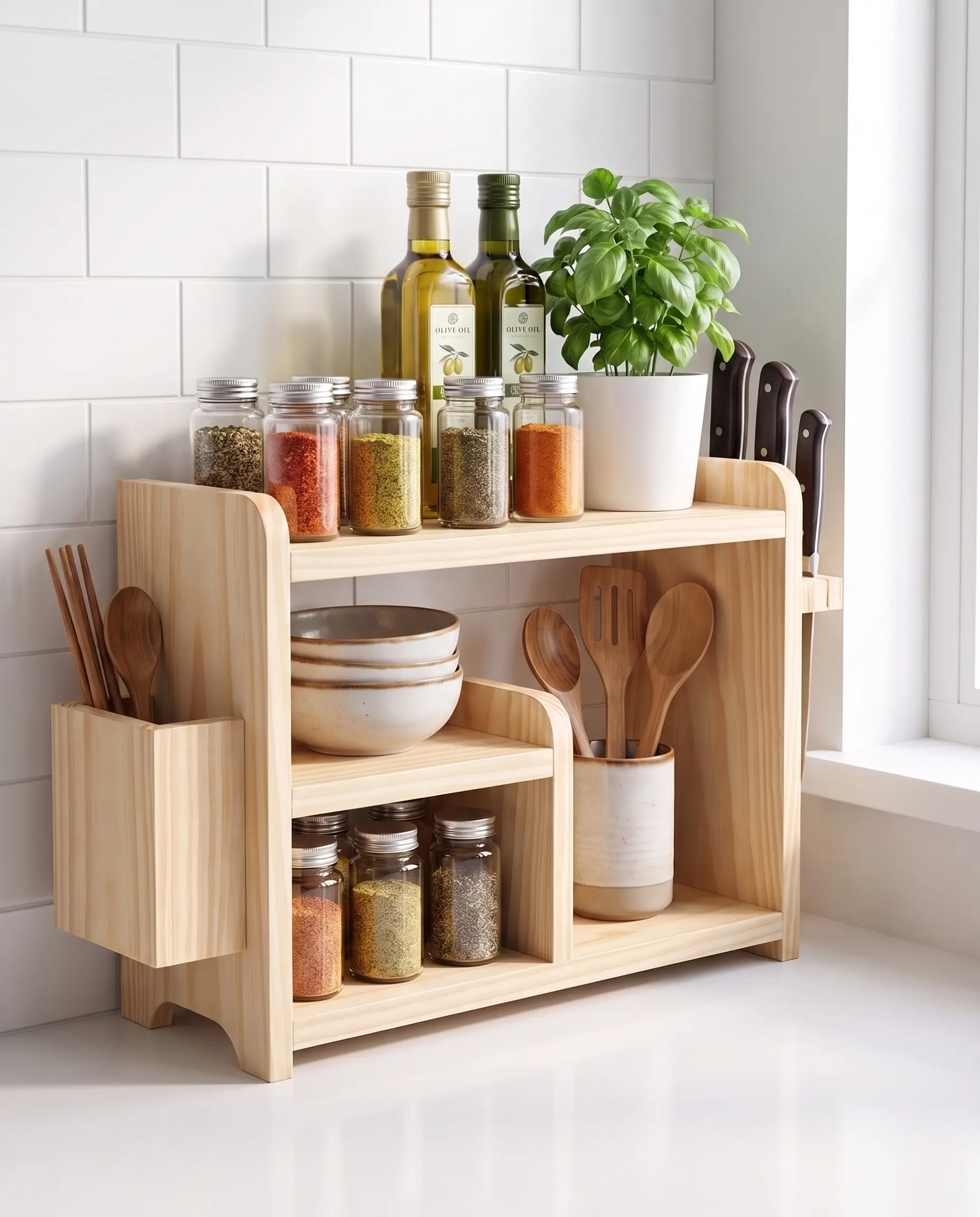 Kệ để đồ nhà bếp gỗ tự nhiên