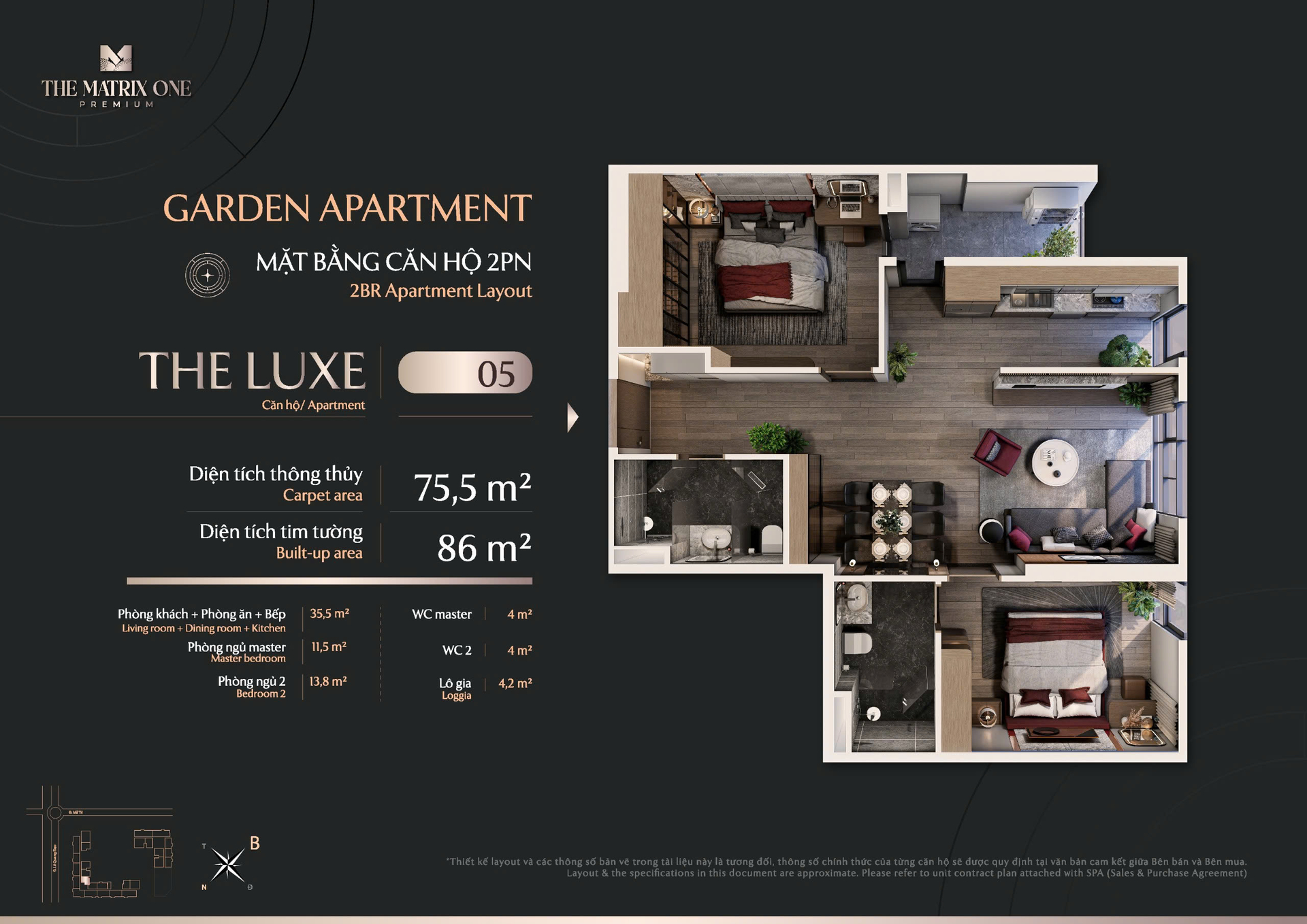 Bán căn 2PN (75.5m2) Chung cư The Matrix One Premium