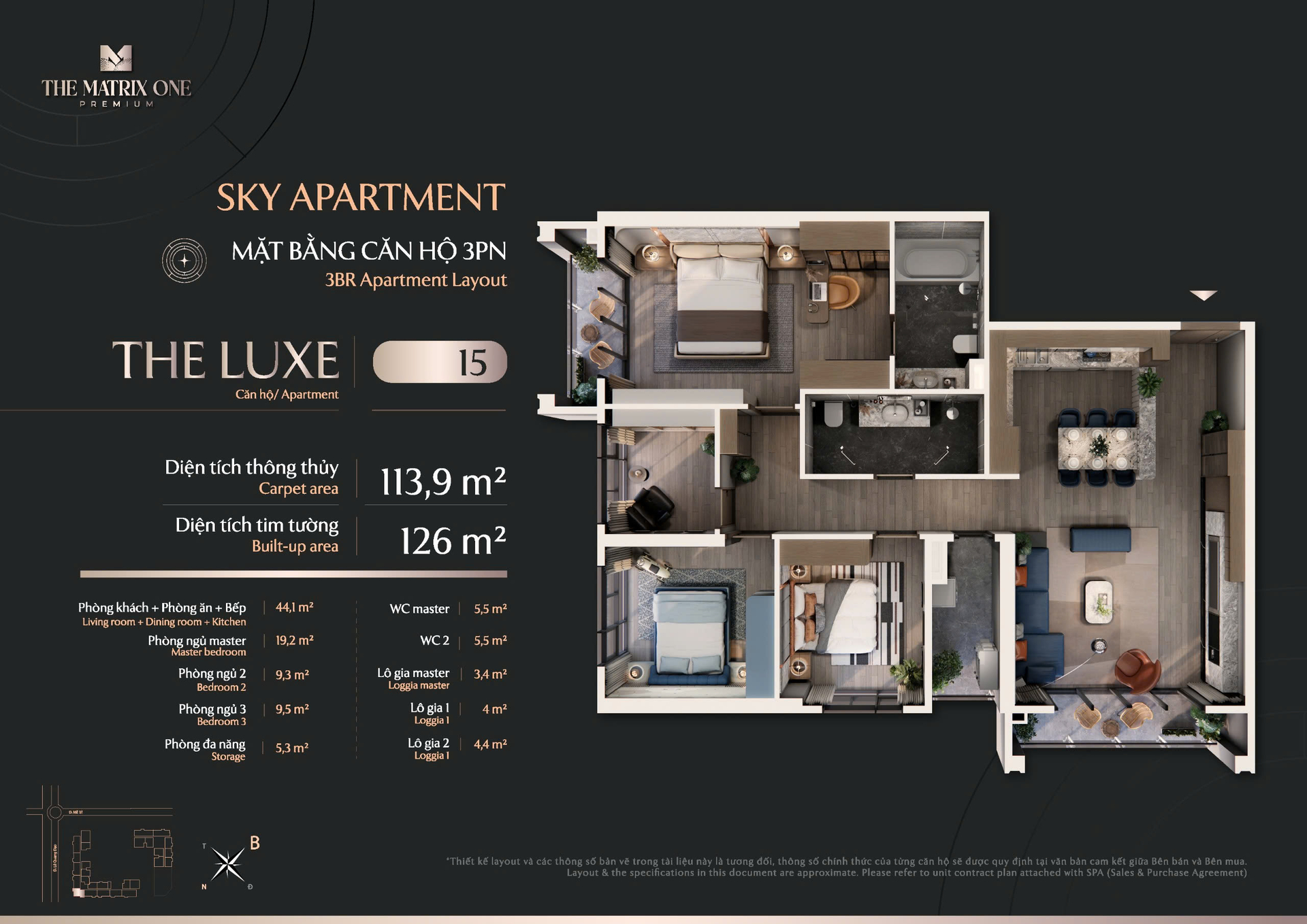 Bán căn 3PN (113.9m2) Chung cư The Matrix One Premium
