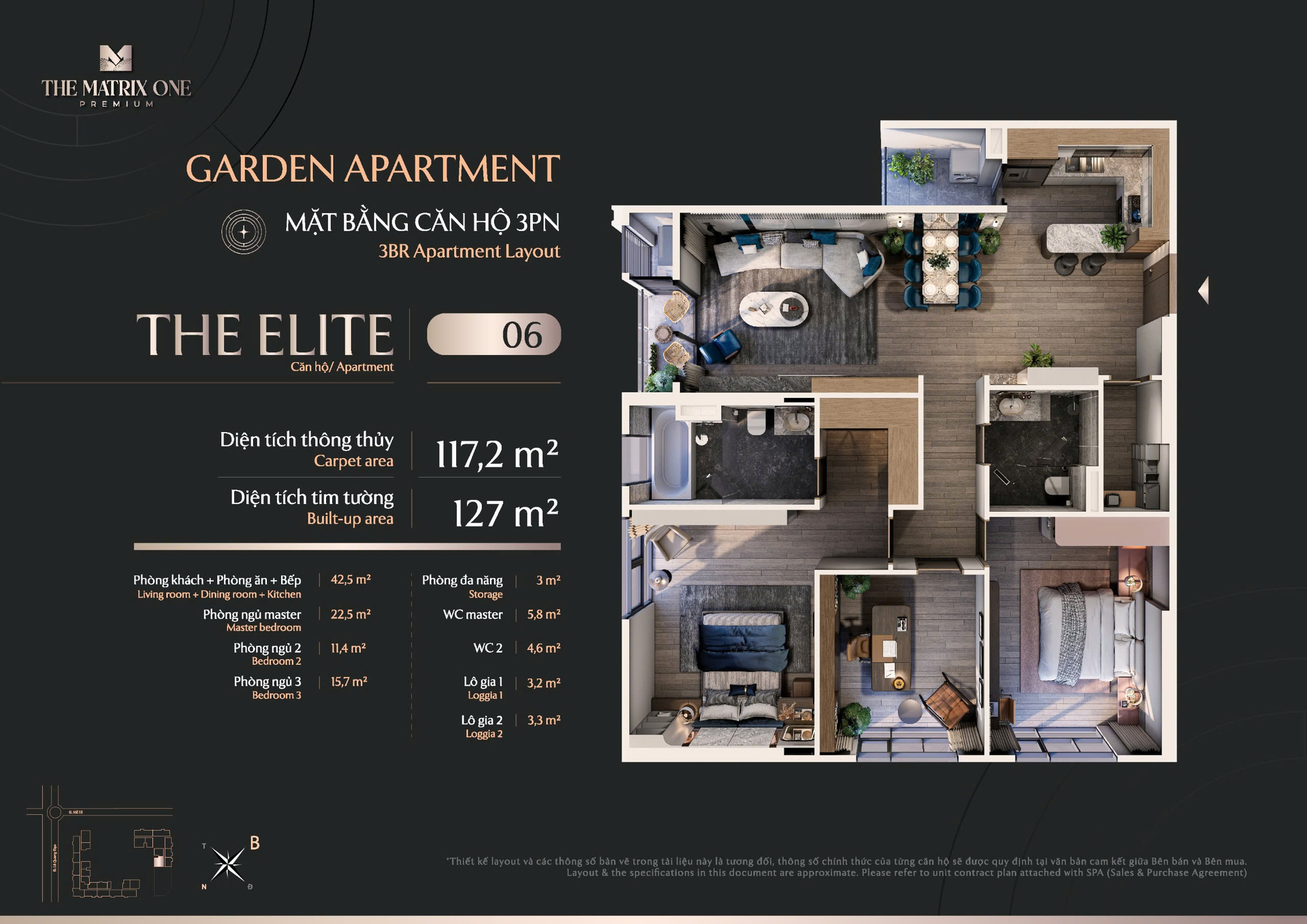 Bán căn 3PN (117.2m2) Chung cư The Matrix One Premium
