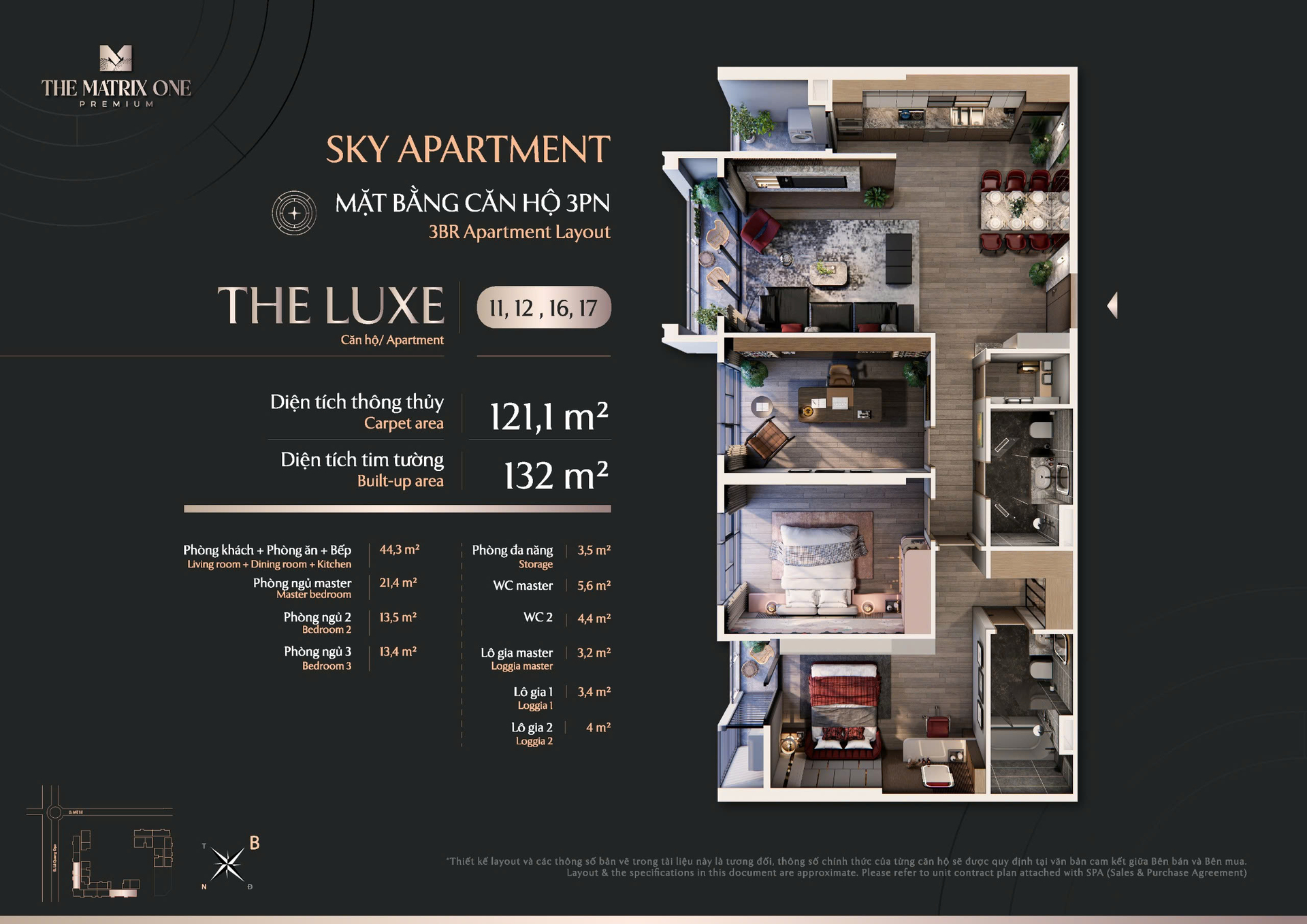 Bán căn 3PN (121.1m2) Chung cư The Matrix One Premium