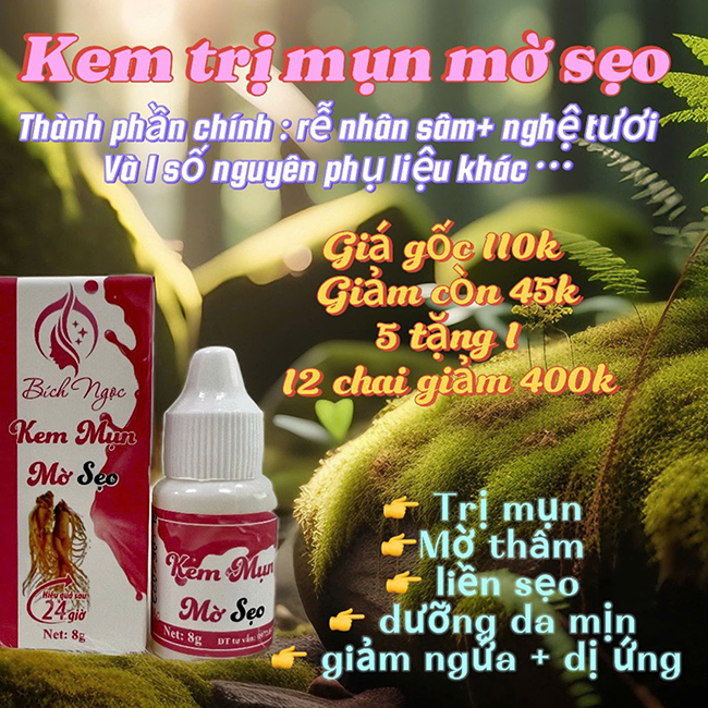 ✨ KEM TRỊ MỤN TỪ RỄ NHÂN SÂM & NGHỆ TƯƠI – SẠCH MỤN CHỈ SAU 1–3 NGÀY ✨