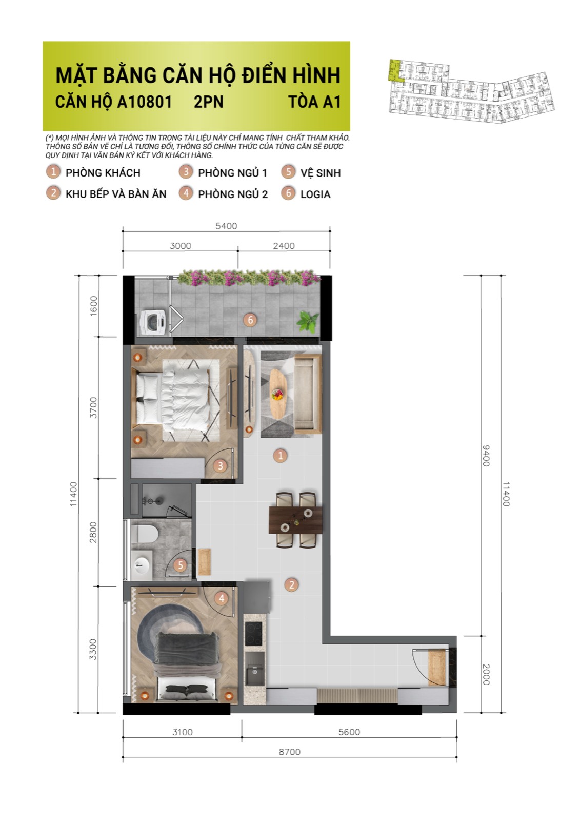 Layout căn 2BR